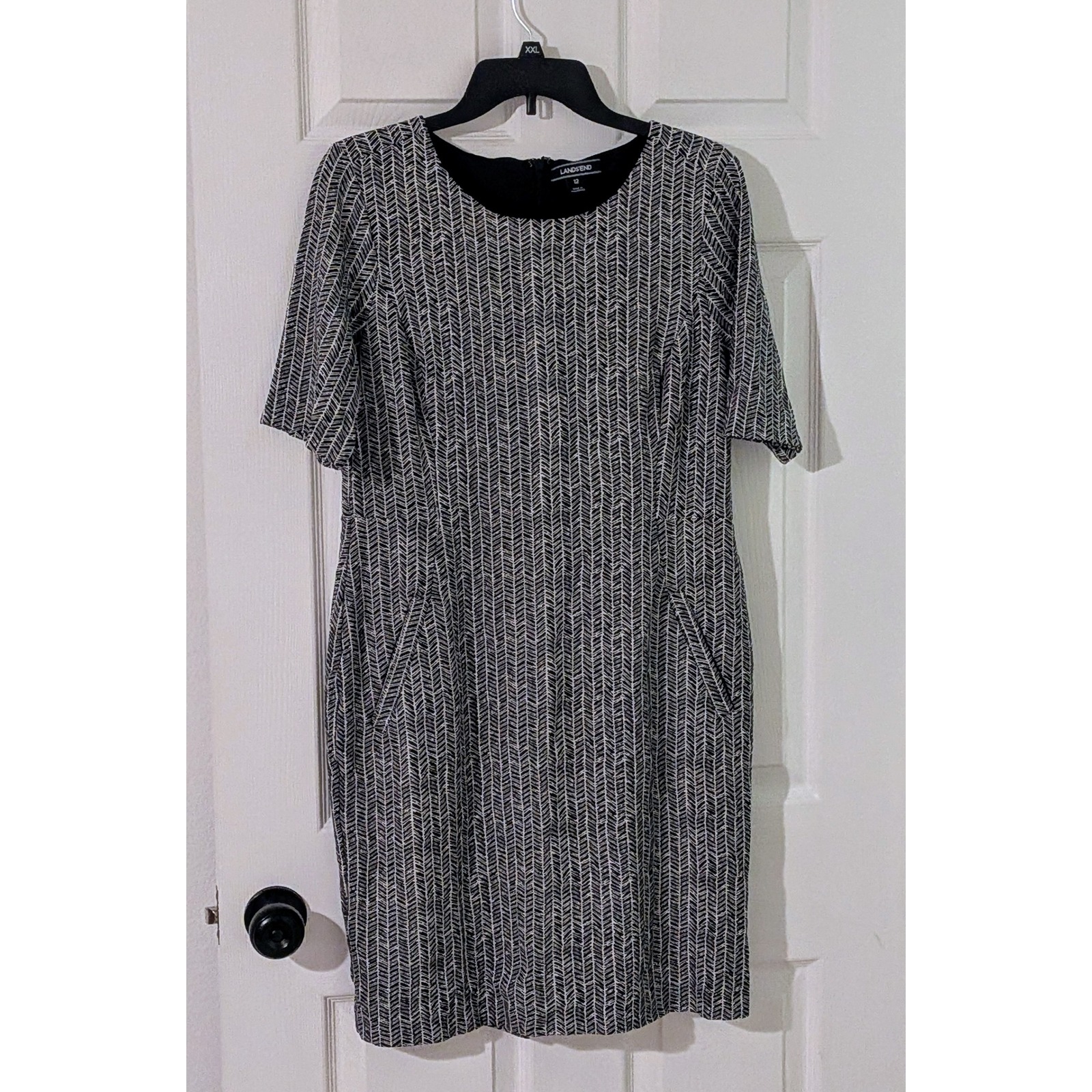 Lands' End Women's Black and Beige Herringbone Career Work  Dress Sz 12 NWOT