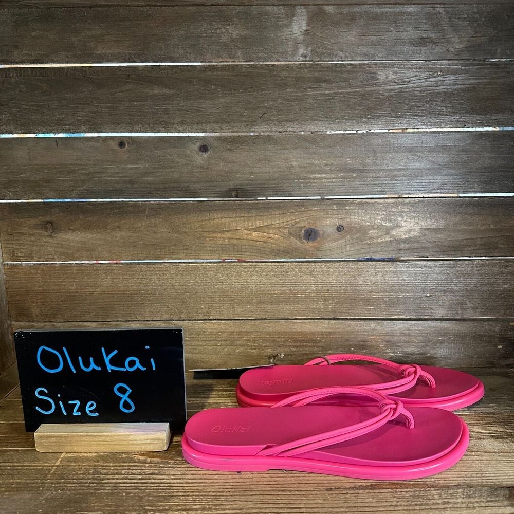 New Womens Olukai Aka Pink Leather Casual Comfort Flip Flops Sandals Size 8 M