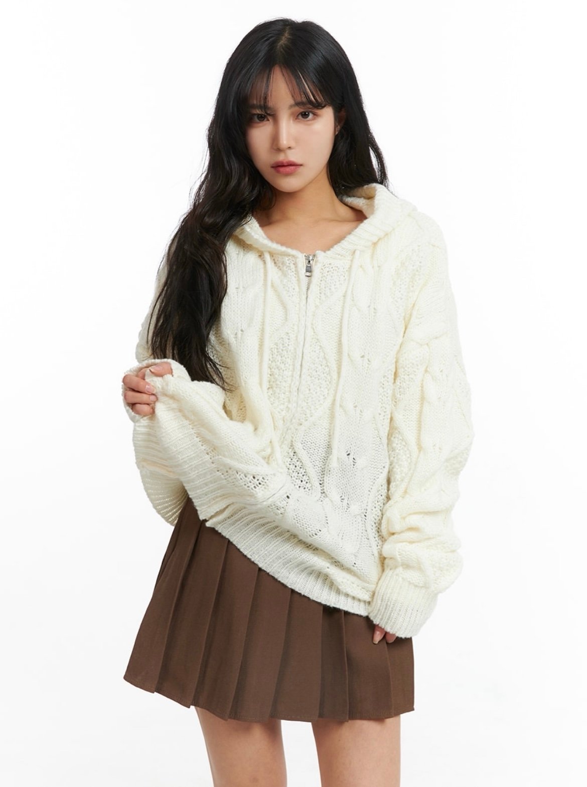 Cable Knit Zip Up Sweater