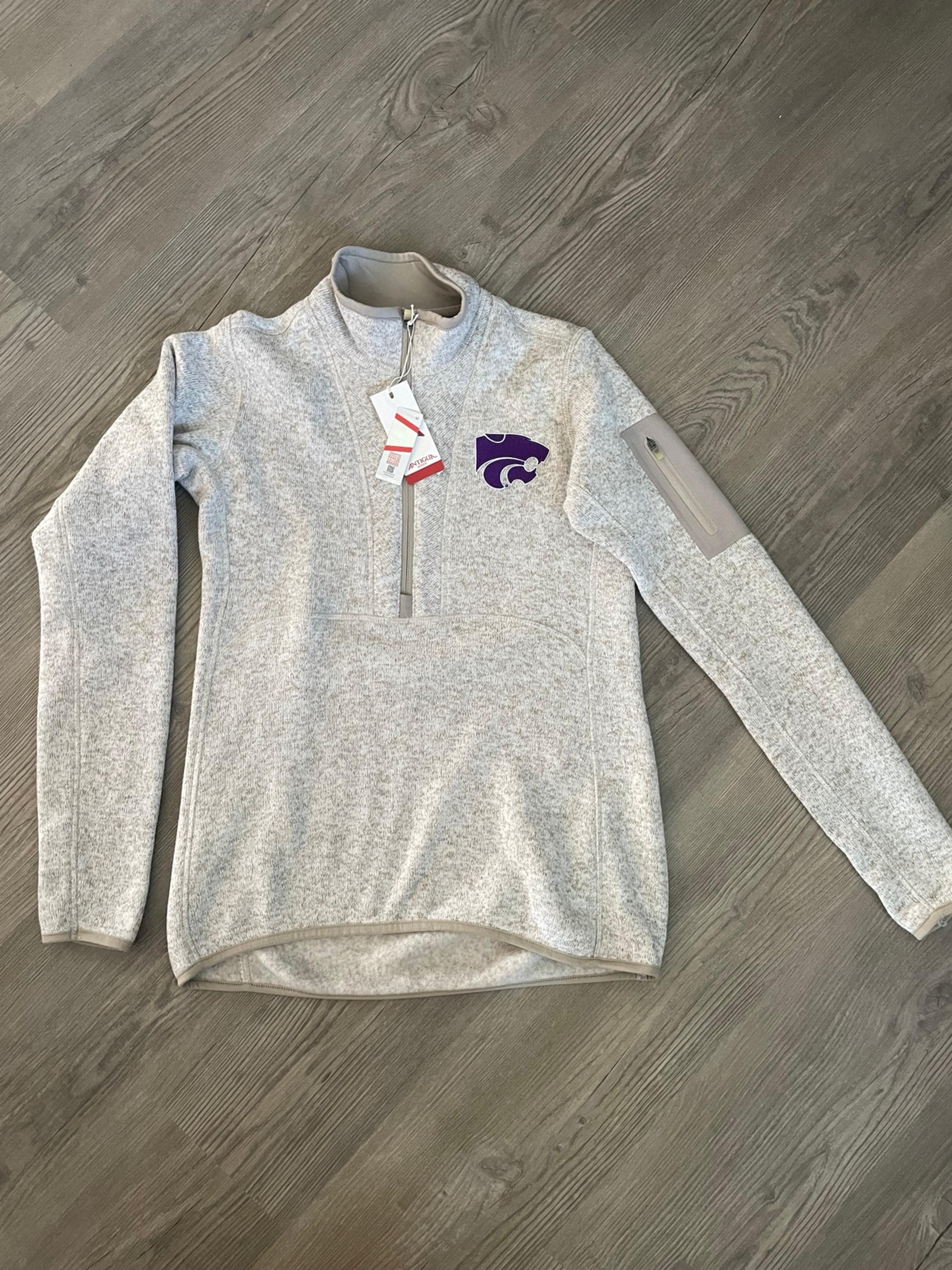 Women's Antigua Oatmeal Kansas State Wildcats Fortune Half-Zip Pullover Sweater