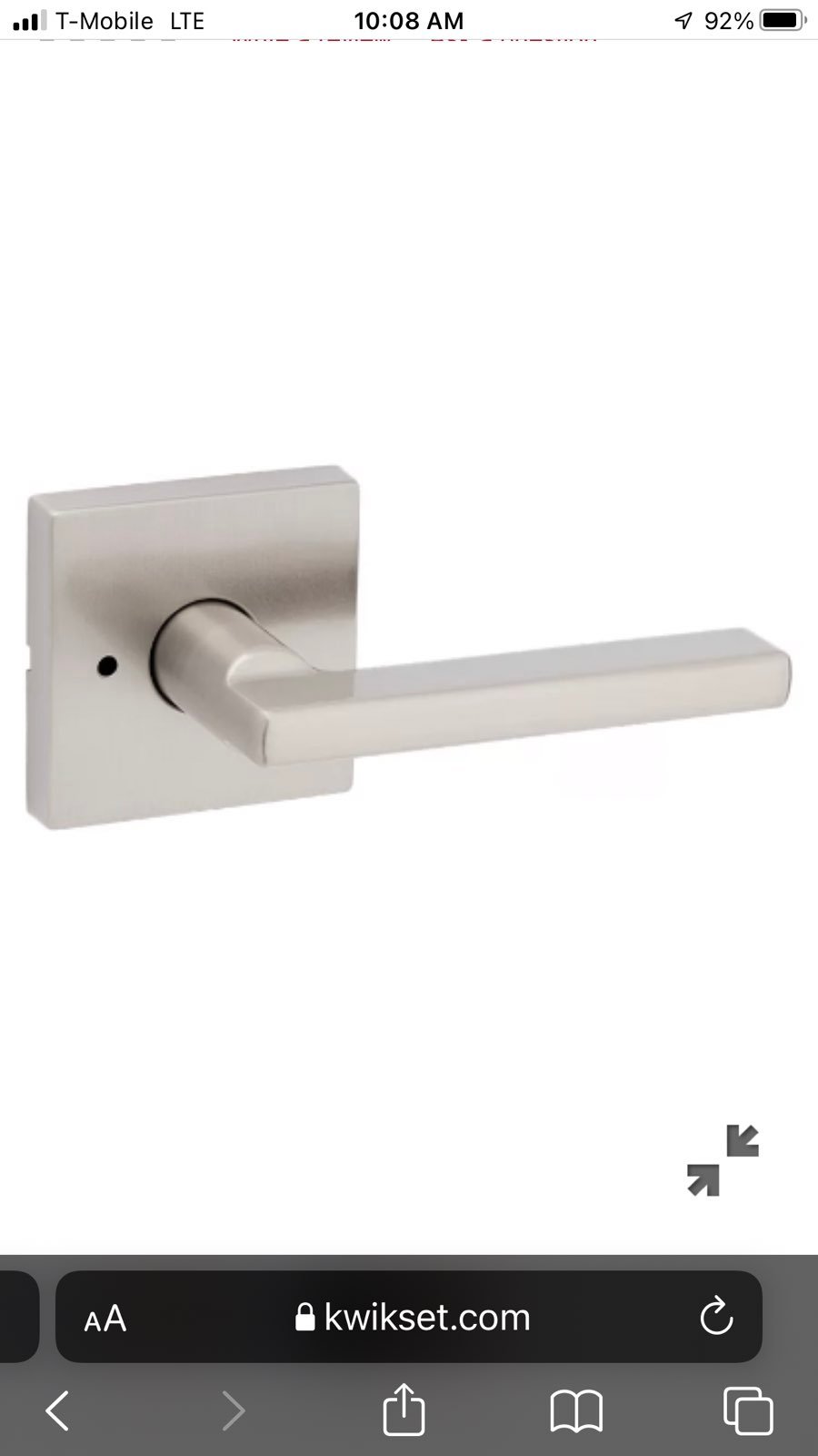 Kwikset Halifax privacy handle (4) Satin Nickle
