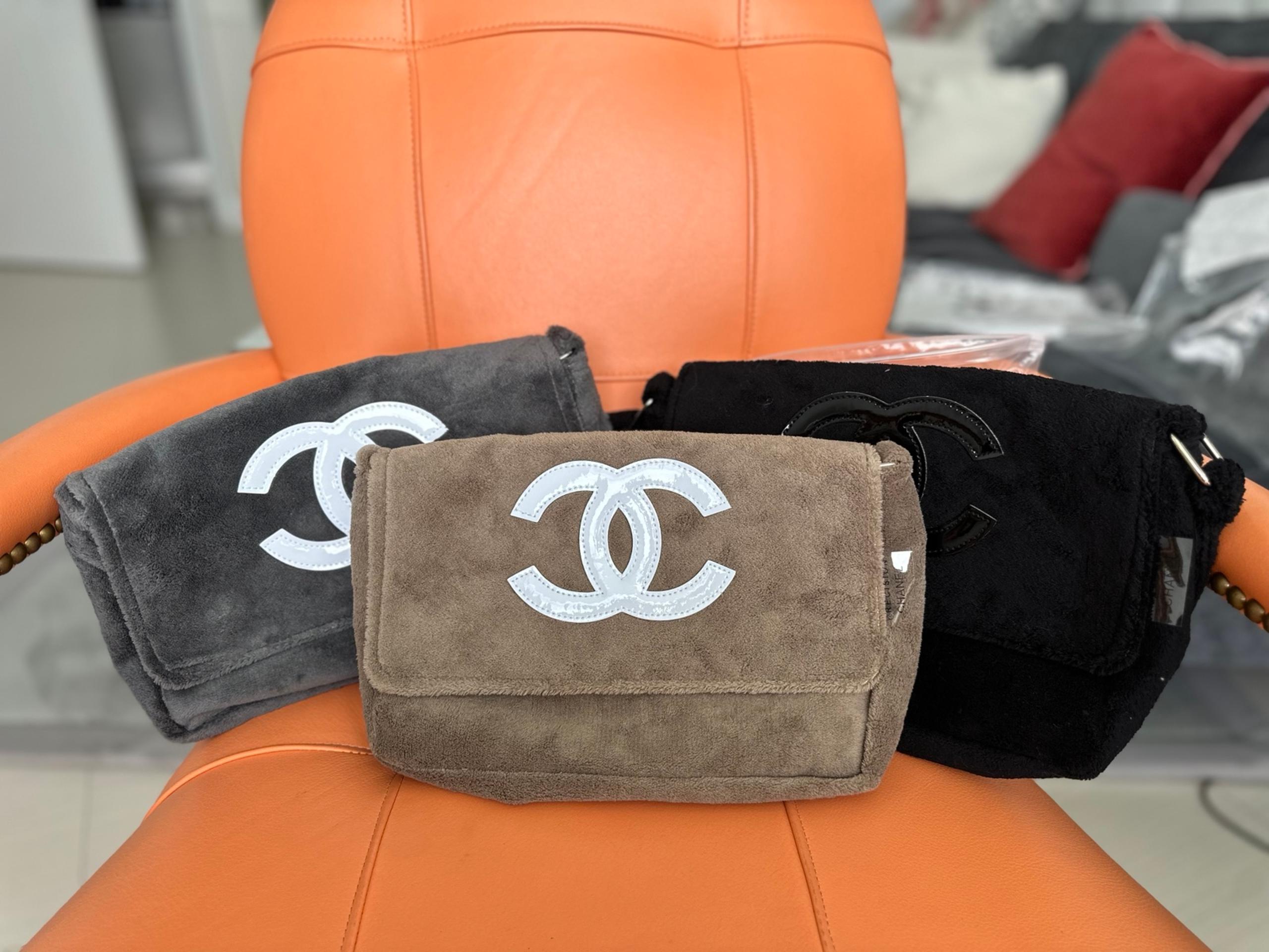 3 Chanel Precision Bags In Grey Black And Tan Terry Cloth GWP VIP GIFT, DEAL!