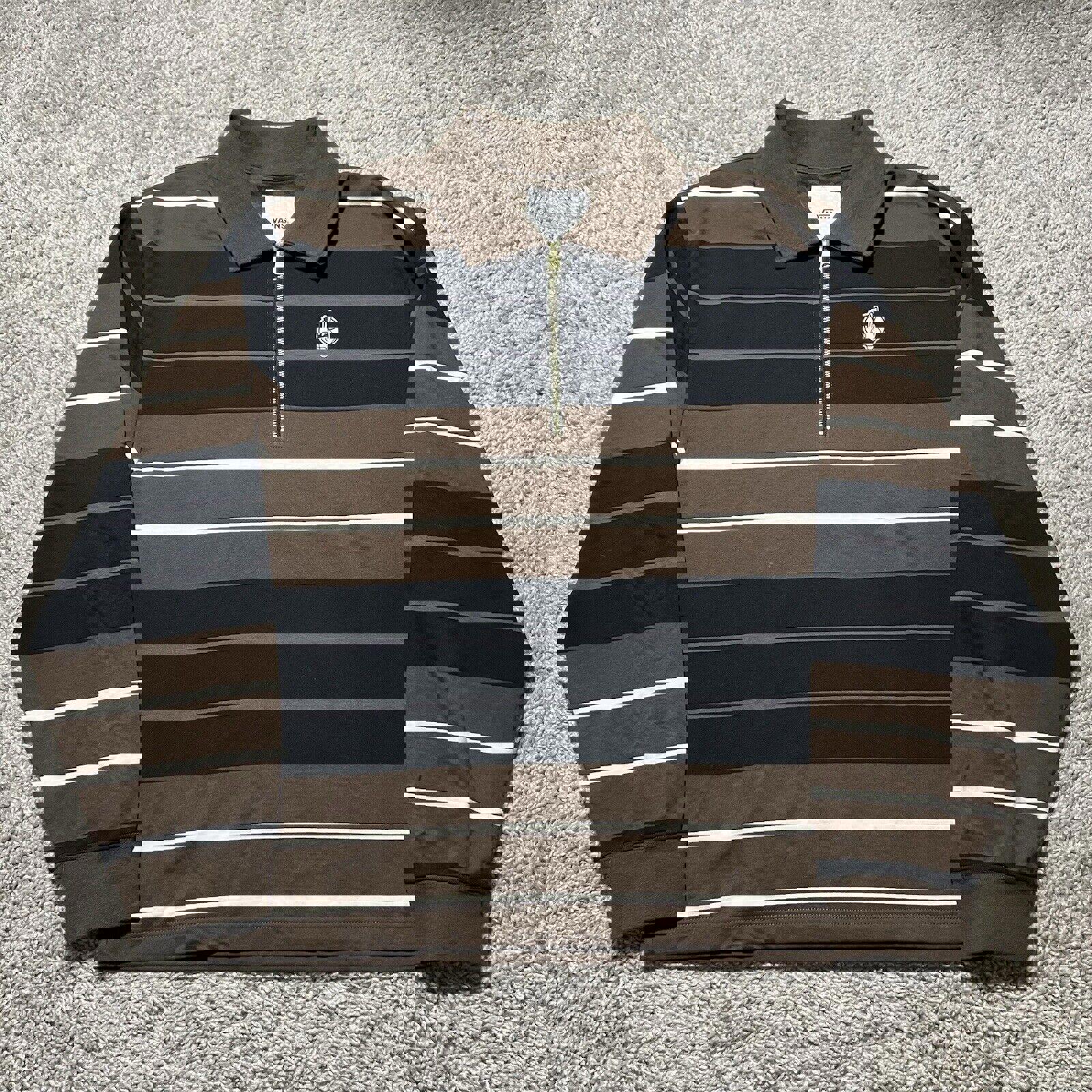 Vans High Hat Fleece Quarter Zip Striped Collared Shirt Sweater Large Rugby