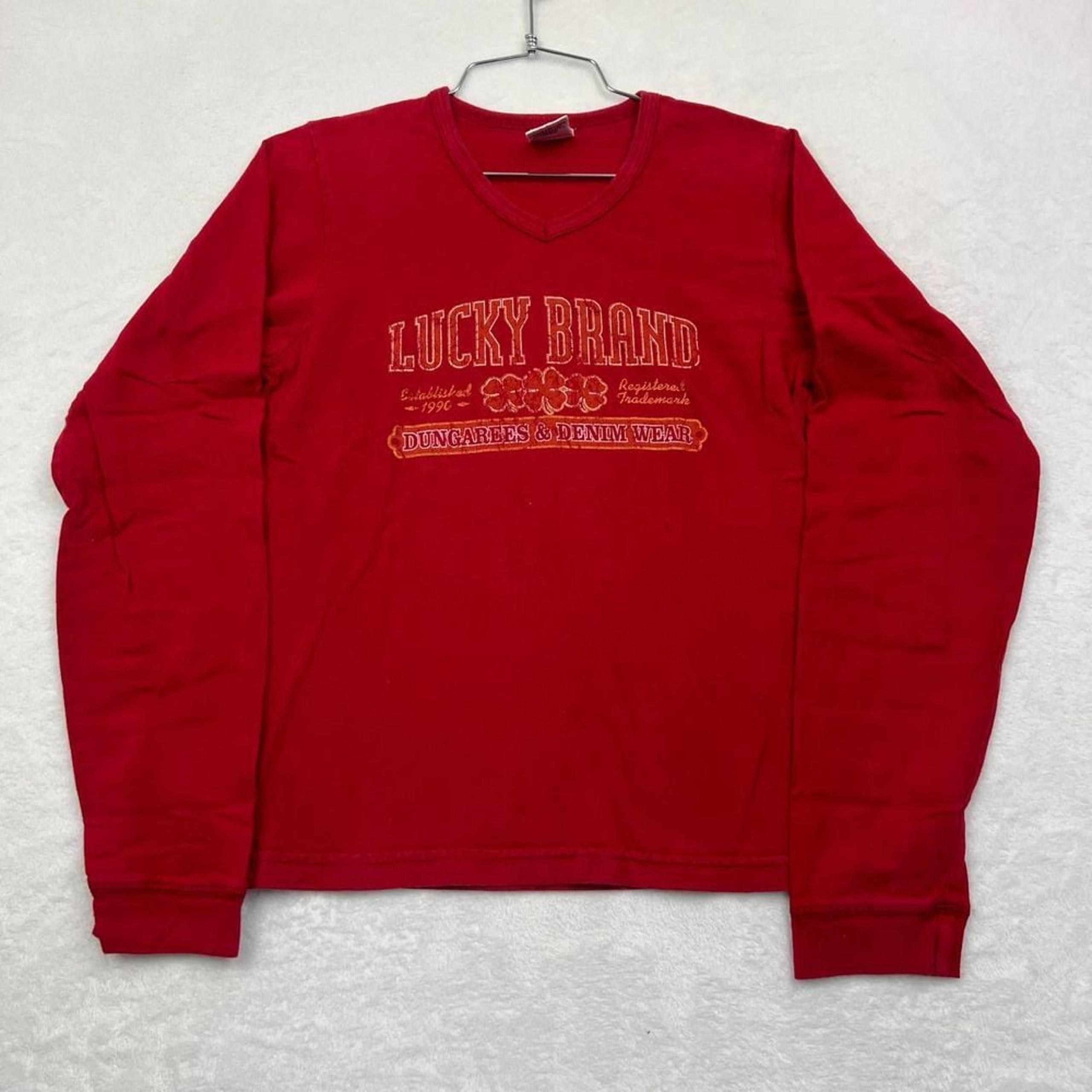 Vintage Lucky Brand Sweatshirt Women S-M Red Pullover Long Sleeve Cotton