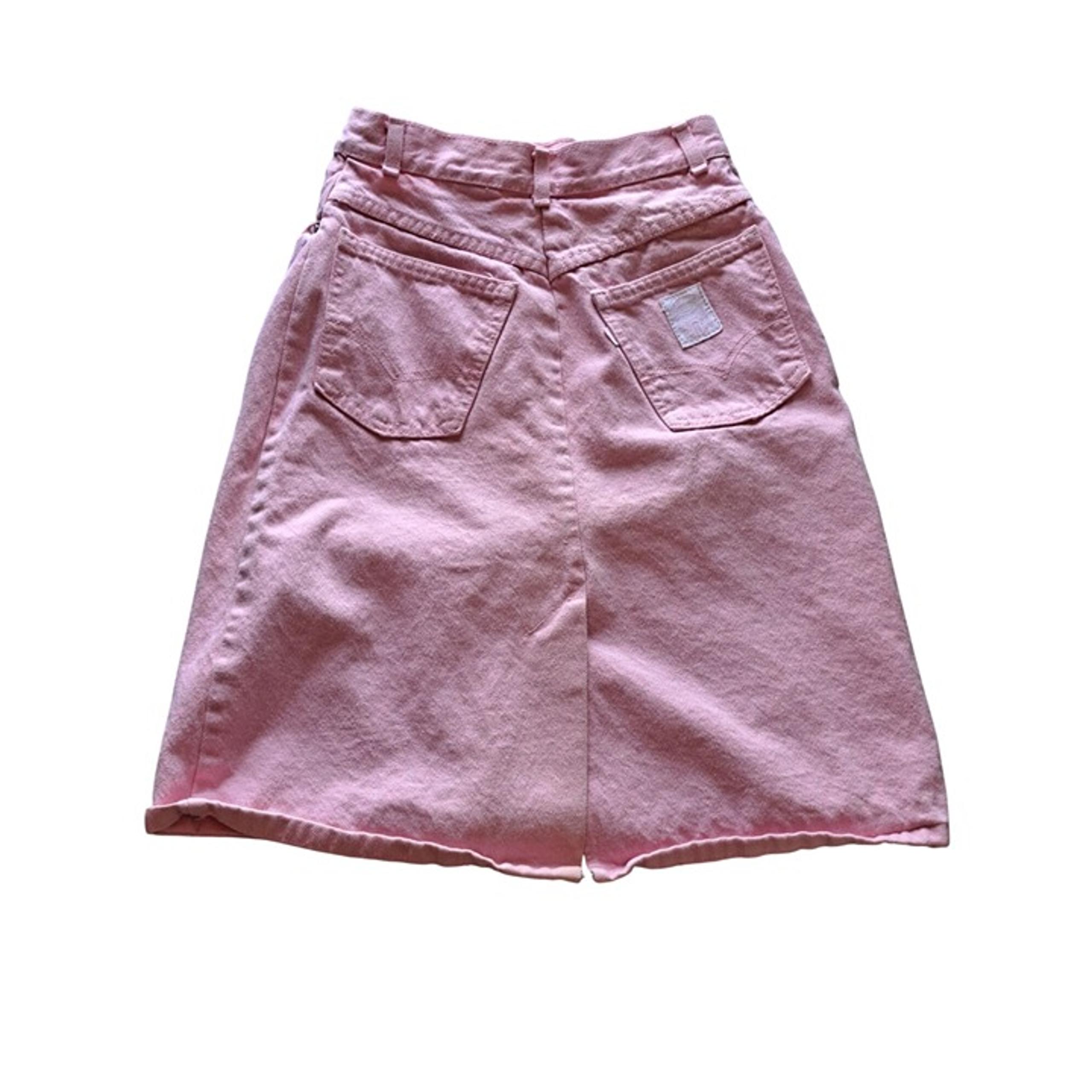 Vintage Pink Levi Strauss Denim Midi Skirt Back Pockets Women's 22" Waist RARE