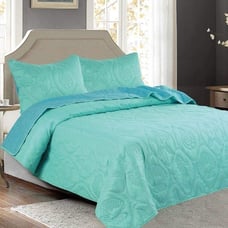 3-Pieces Bedspread Sea Shell Reversible Oversize King Blue & Turquoise