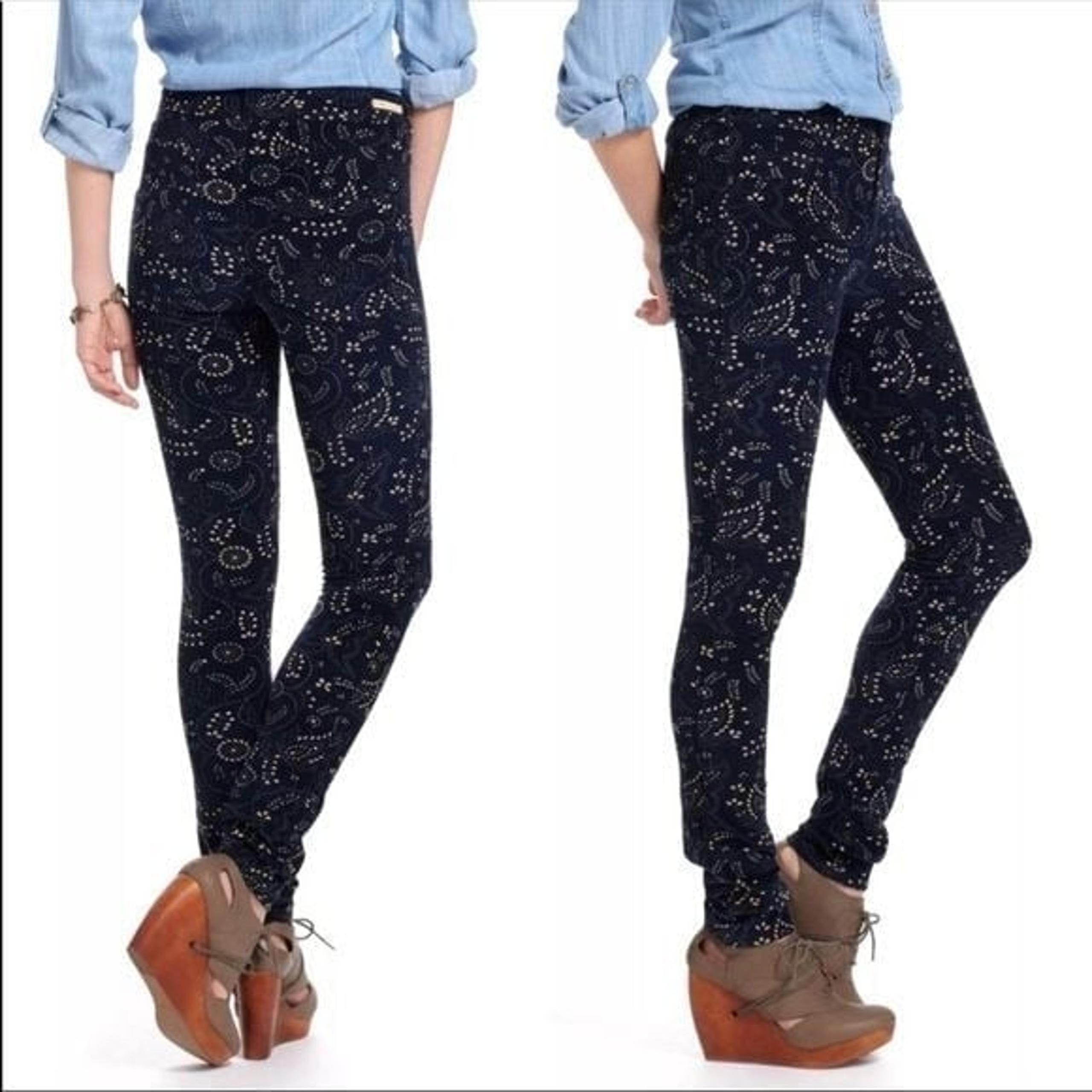 Anthropologie Pilcro And The Letterpress Serif Navy Blue Floral Corduroy Pants