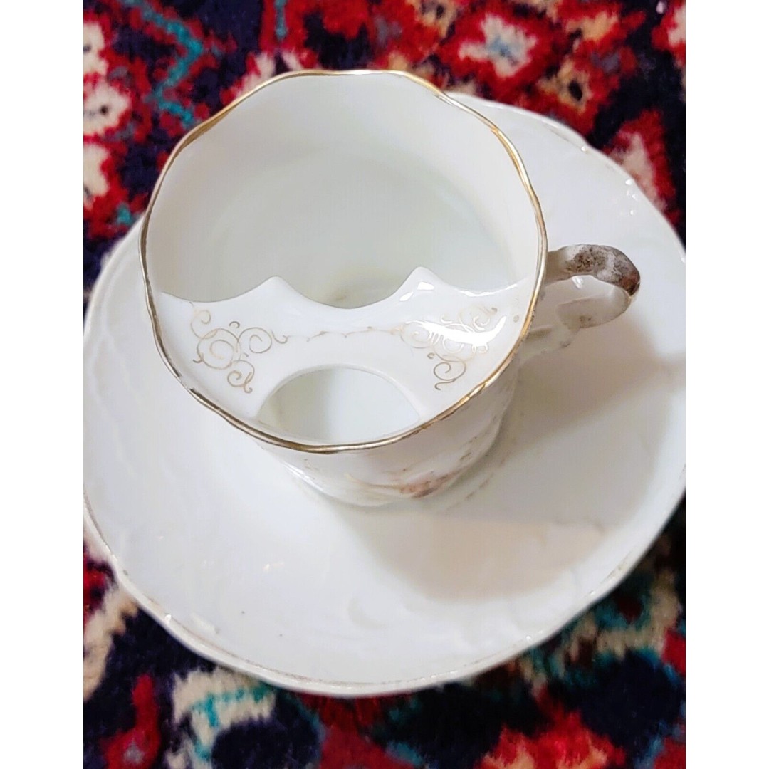 Antique porcelain mustache cup, teacup with mustache guard, vintage, 1870s-1890s