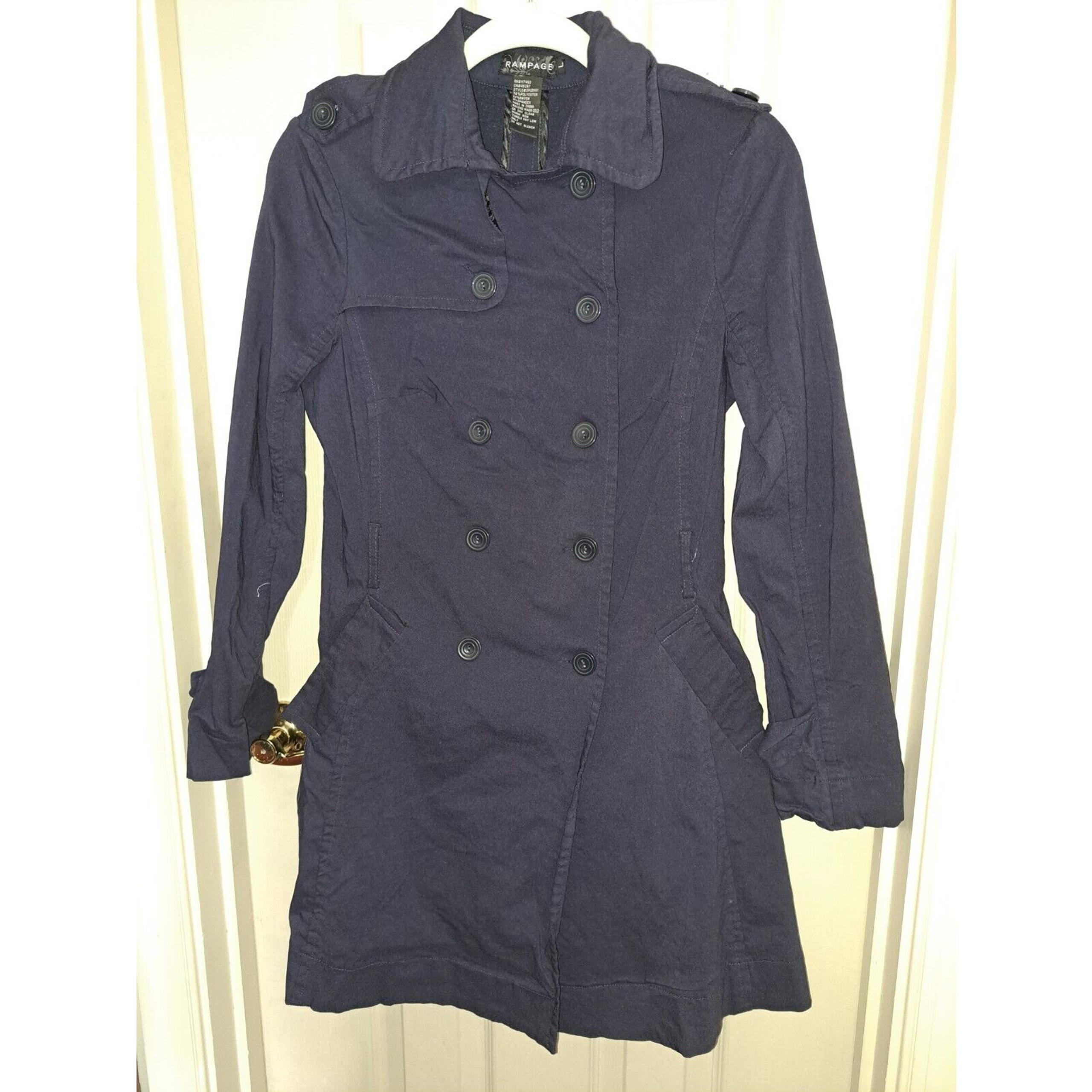 Women's Rampage Large Jacket Blue Button Up Trent Coat