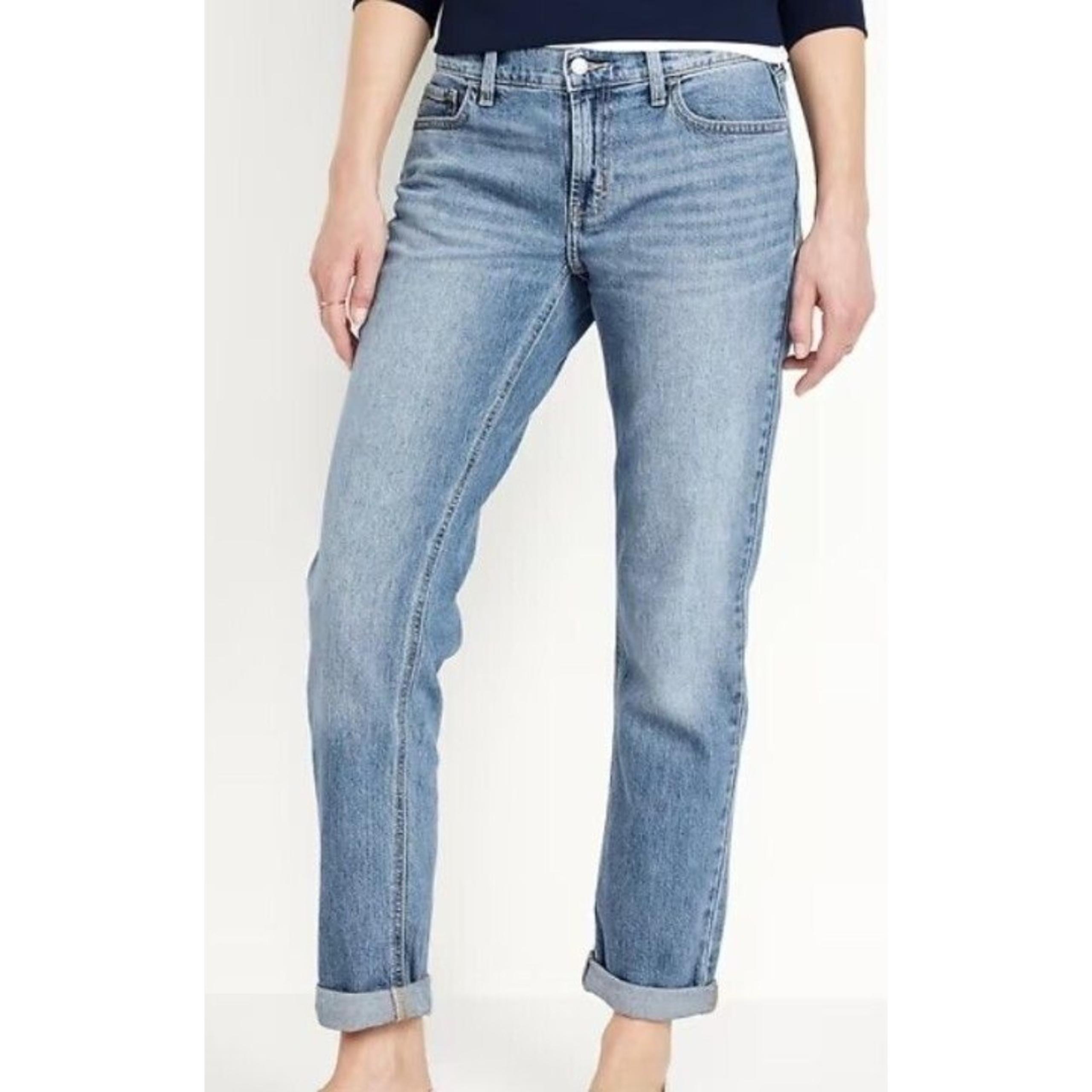 Old Navy WOW Boyfriend Blue Jeans Womens 12L 36x33 Mid Rise Straight Leg NWT