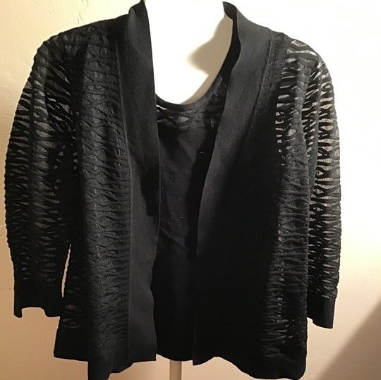 J'Envie New Black Top and Sweater Set with Net and Yarn Pattern