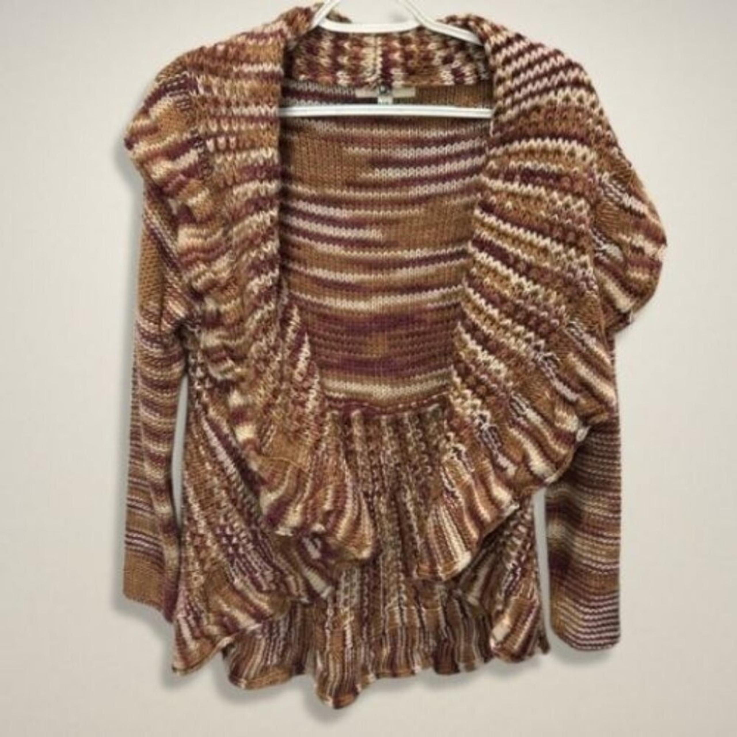 Ya Los Angeles Cardigan Cowl Collar Hi-Low Hem Crocheted Knit Multicolor W M/L