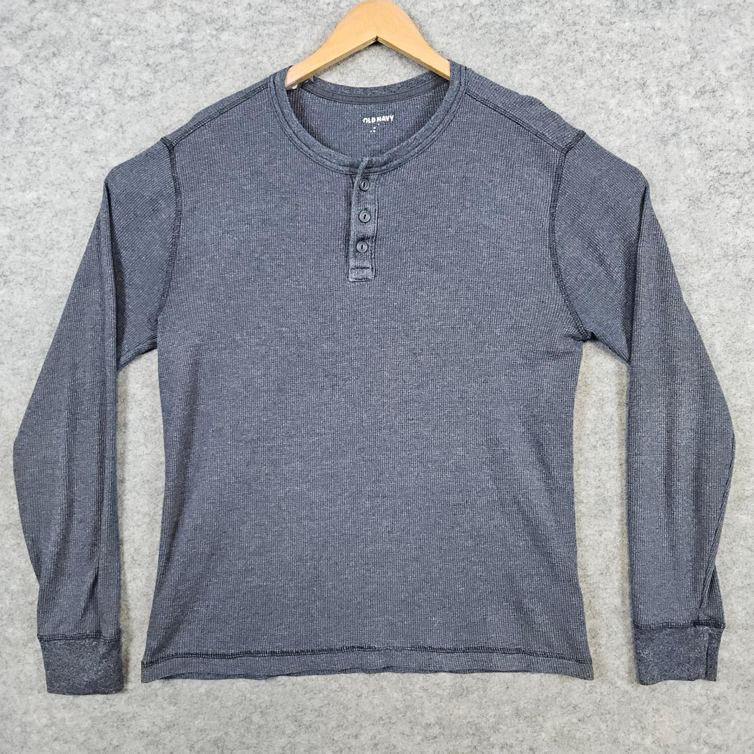 Old Navy Men's Gray Waffle Knit Thermal Henley Size L Shirt Long Sleeve FLAWED