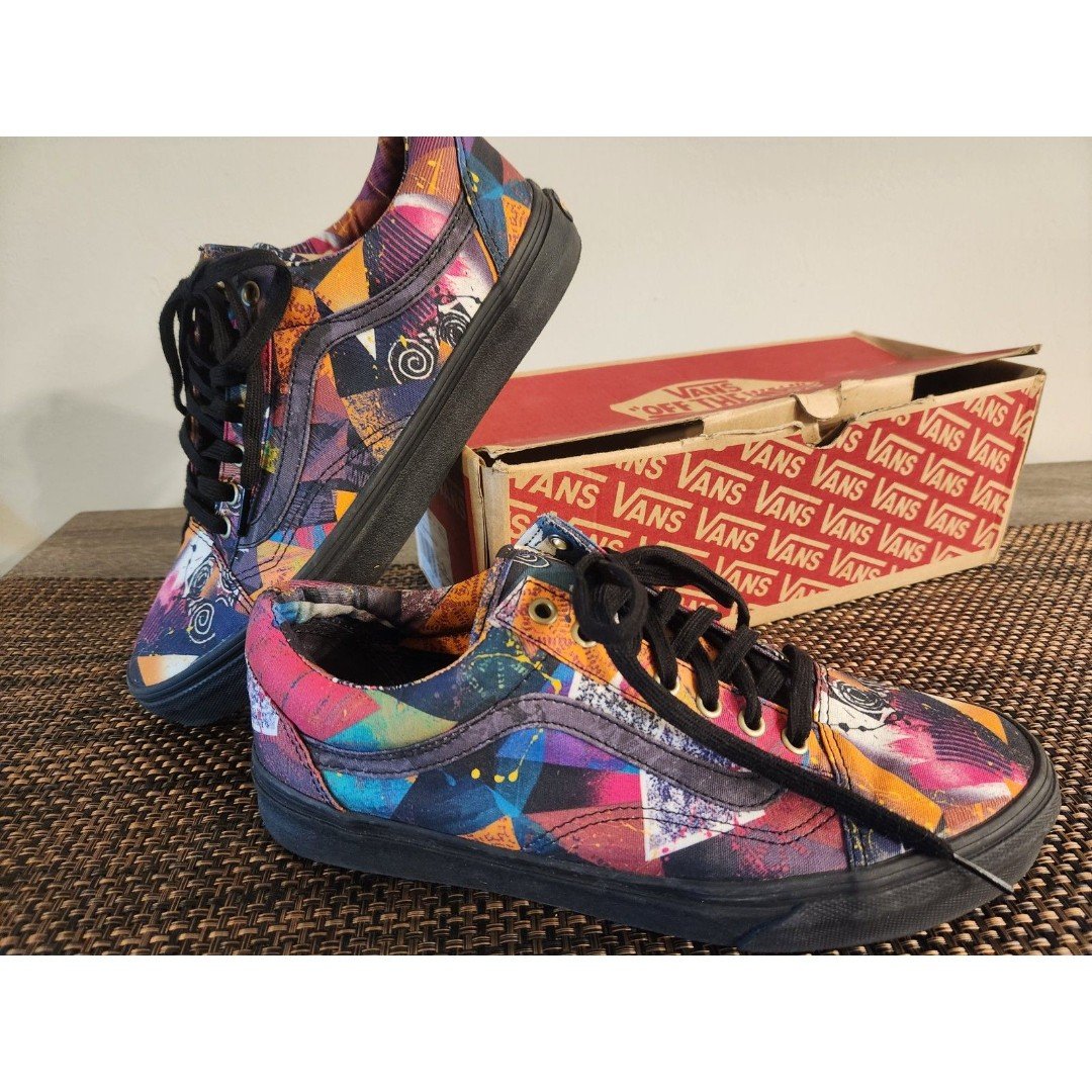 Vans Old Skool Abstract Multi/Black Skater Canvas Shoes Men's Sz 10