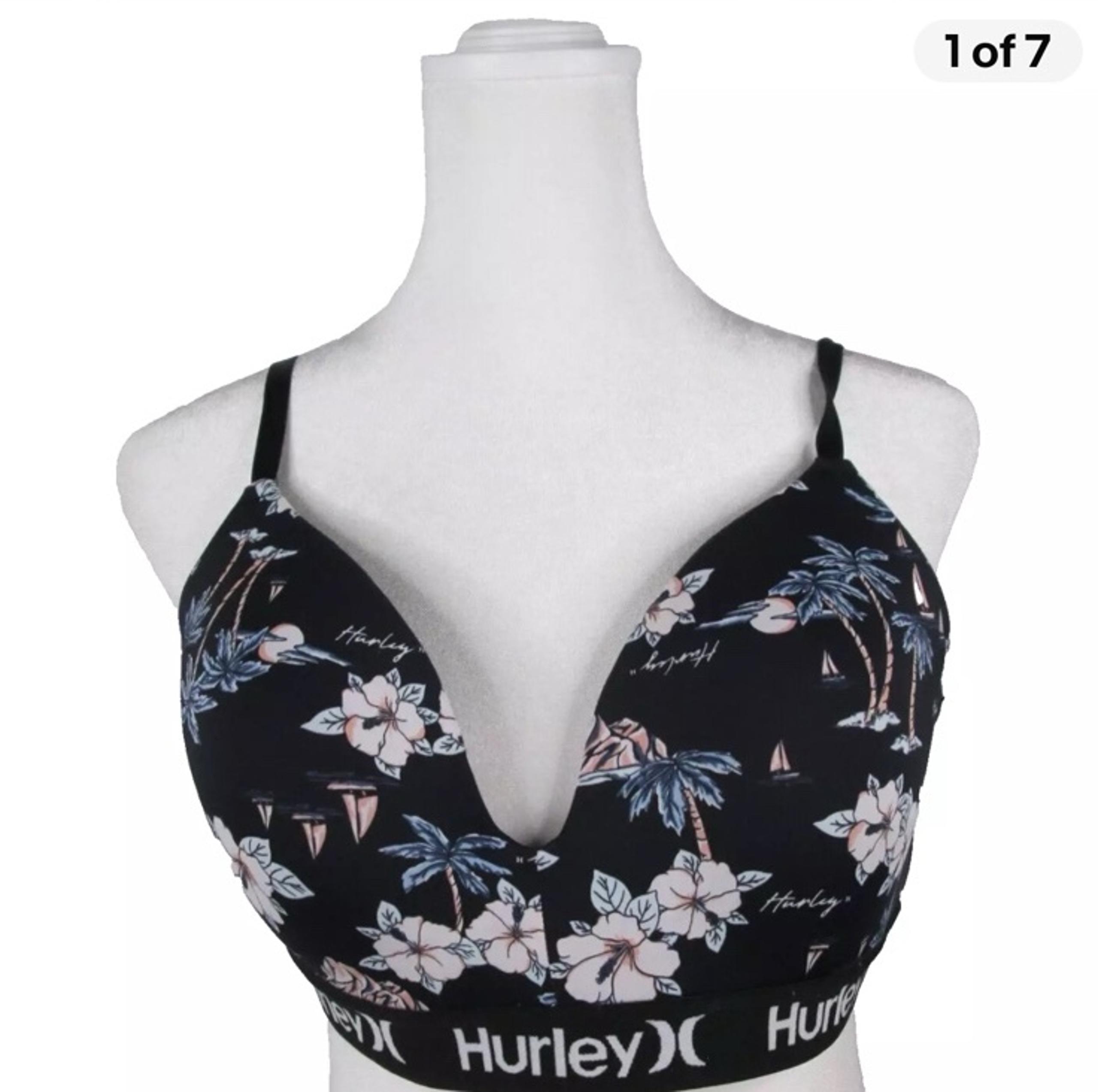 Bra 34B Black Women Tropical Hurley Light Pad Closure Nylon Spandex