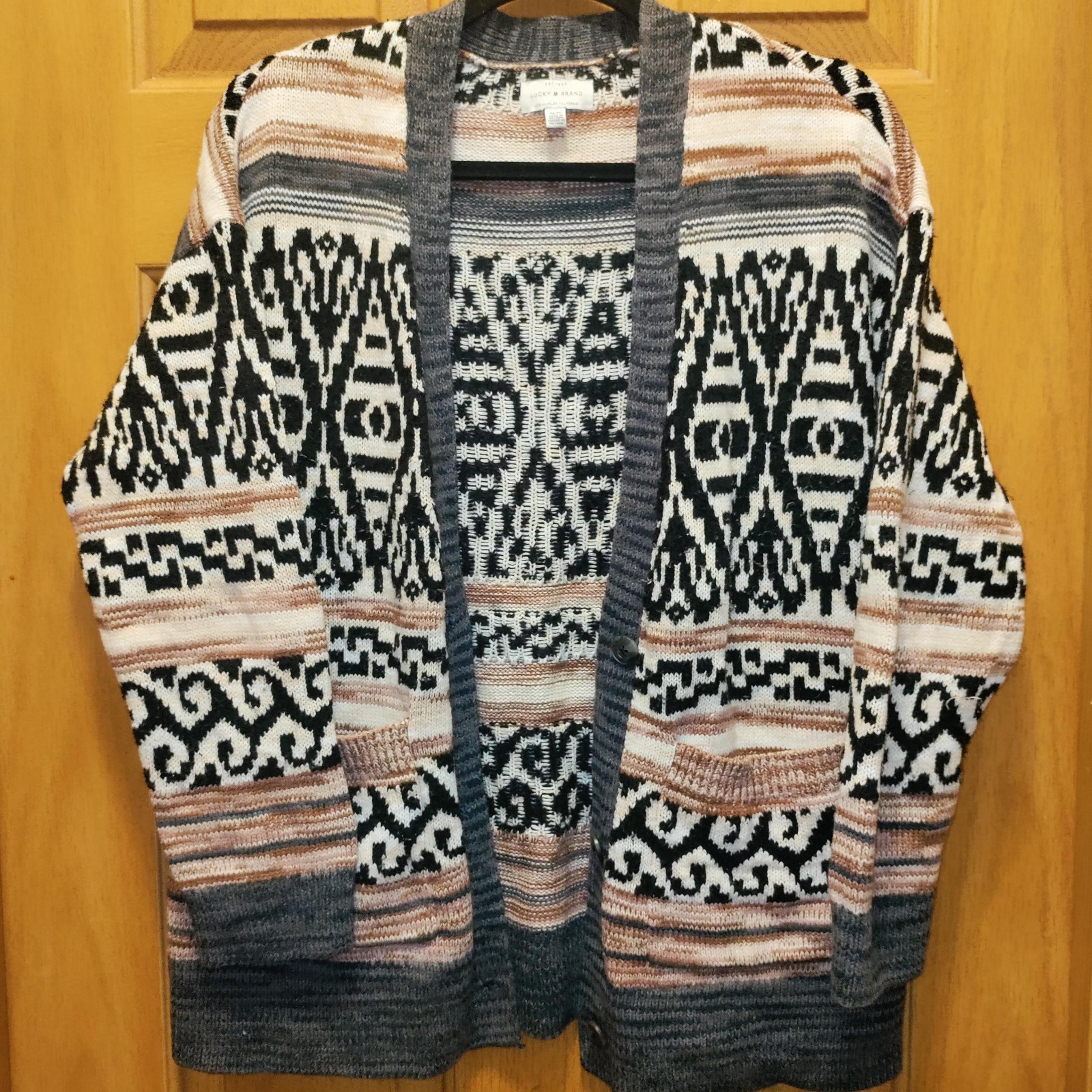 Lucky Brand Womens Mulicolor Knitted Cardigan Sweater Size Medium