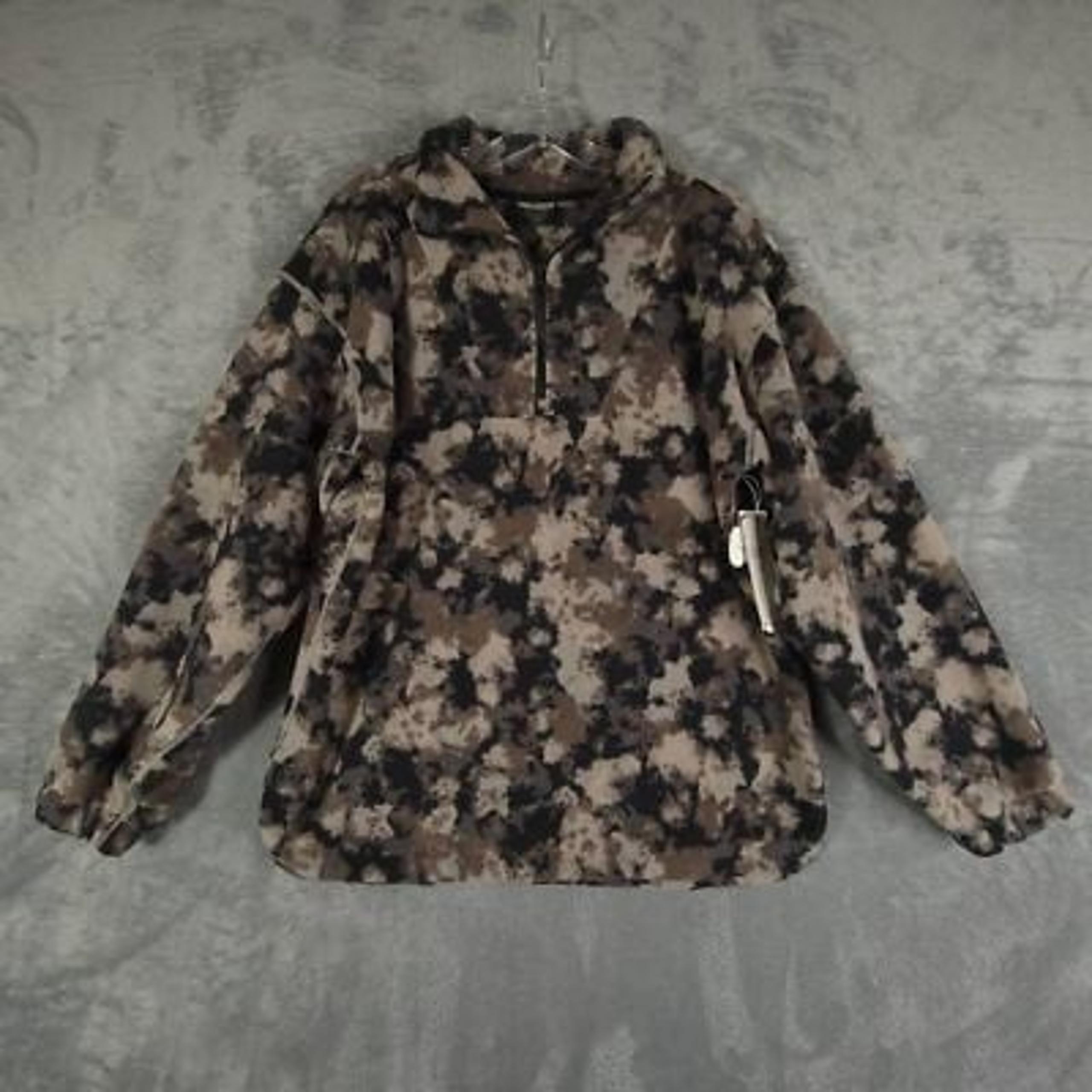 Zella Womens Fleece Jacket Gray Kitten Whispy Camo 1/4 Zip Recycled M New