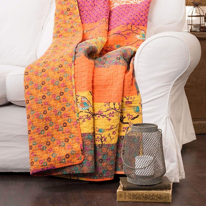 Floral Stripe Reversible Design Blanket 60” x 50”