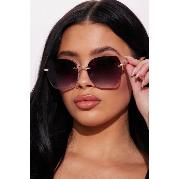 Around Me Round Frame Rimless Sunglasses Grey
