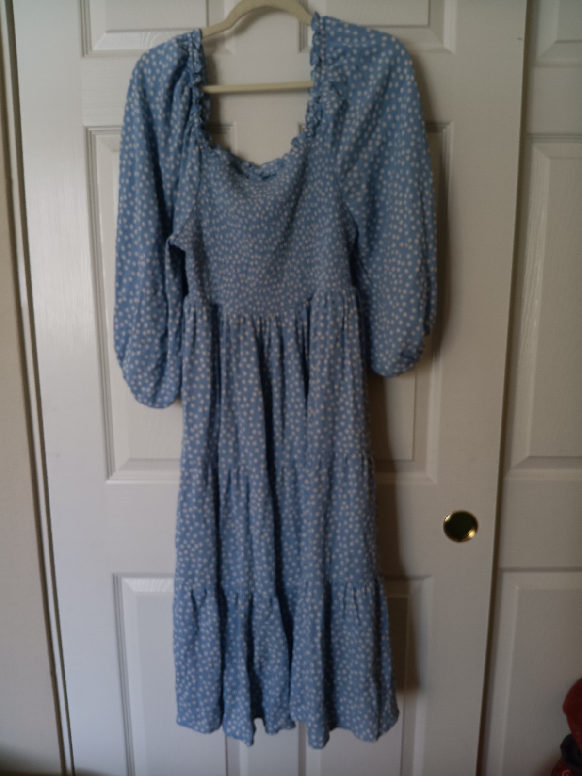 Torrid Dress 2x Ruched Polka Dot 3/4 Slv Pleated Stretch Flowy