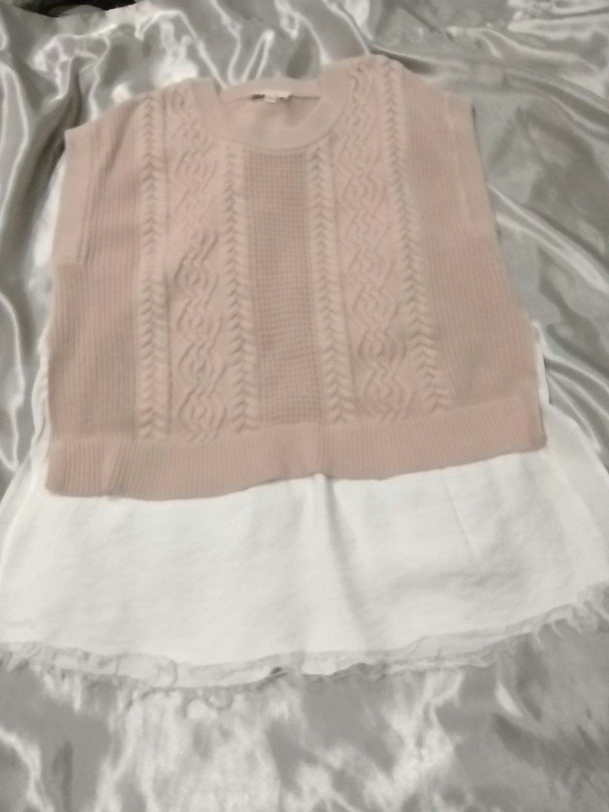 VINCE CAMUTO WHISPER PINK SWEATER DISTRESSED LAYER SZ XL