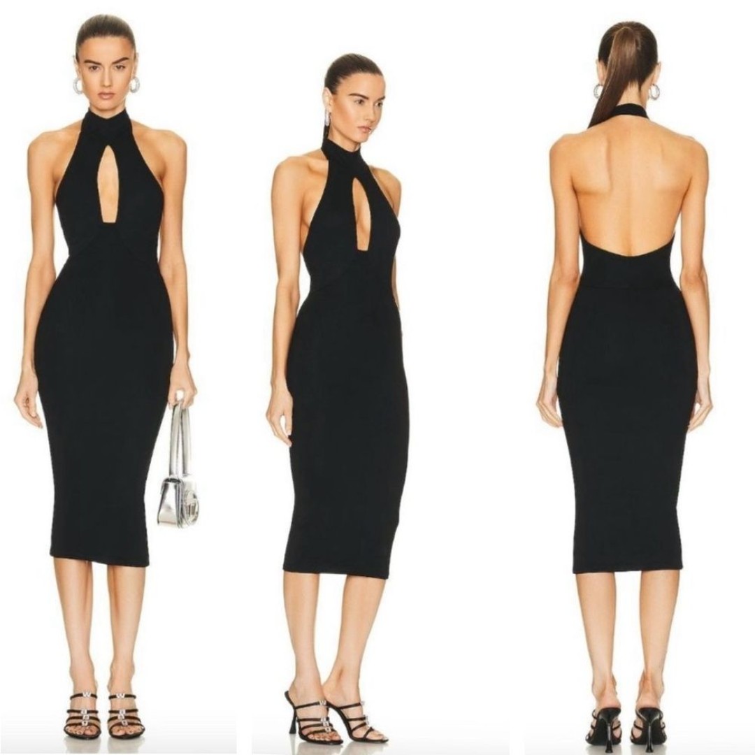 NWOT Alix NYC Milla halter keyhole ribbed knee length Dress Black sz XS