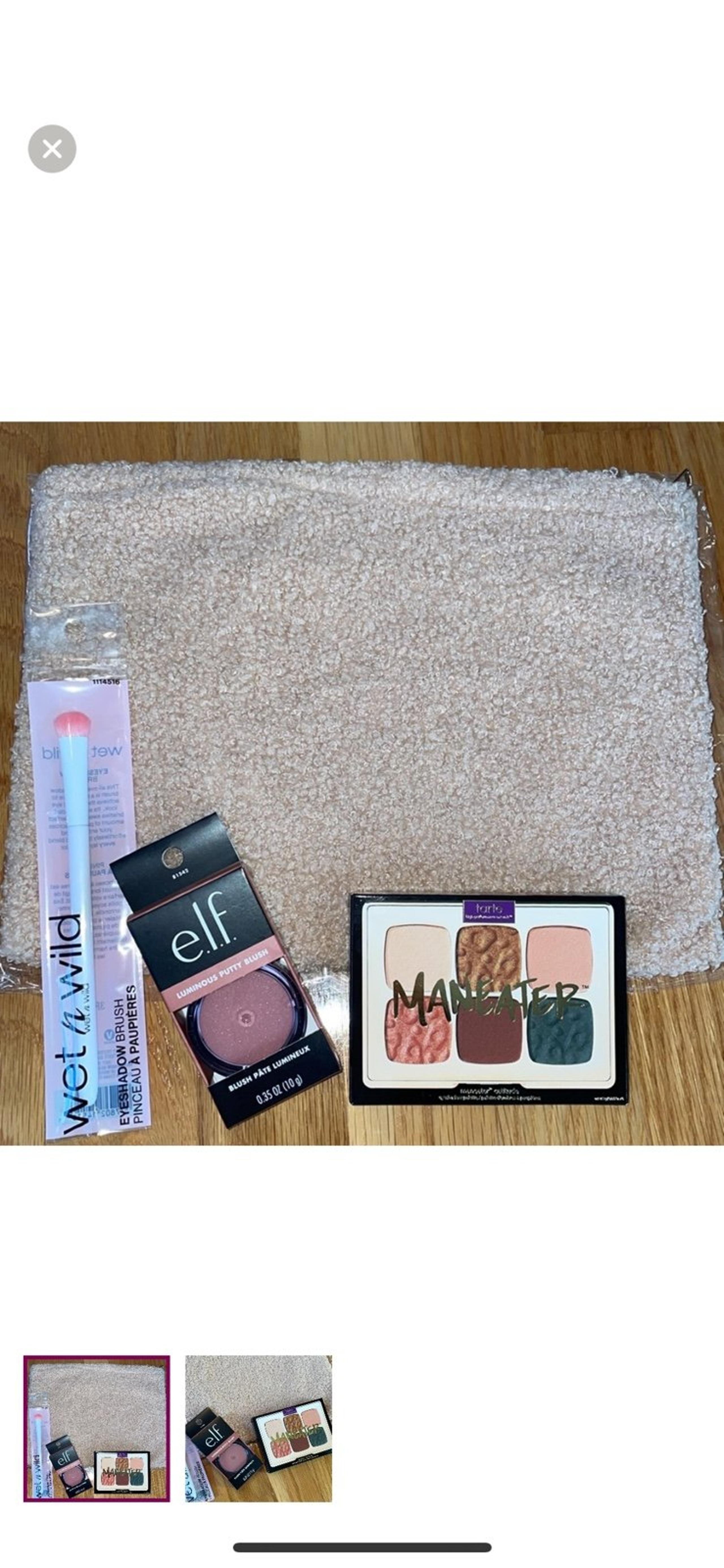 NWT New Light Taupe Color Makeup Cosmetic Bag, elf Blush, Tarte Eyeshadow
