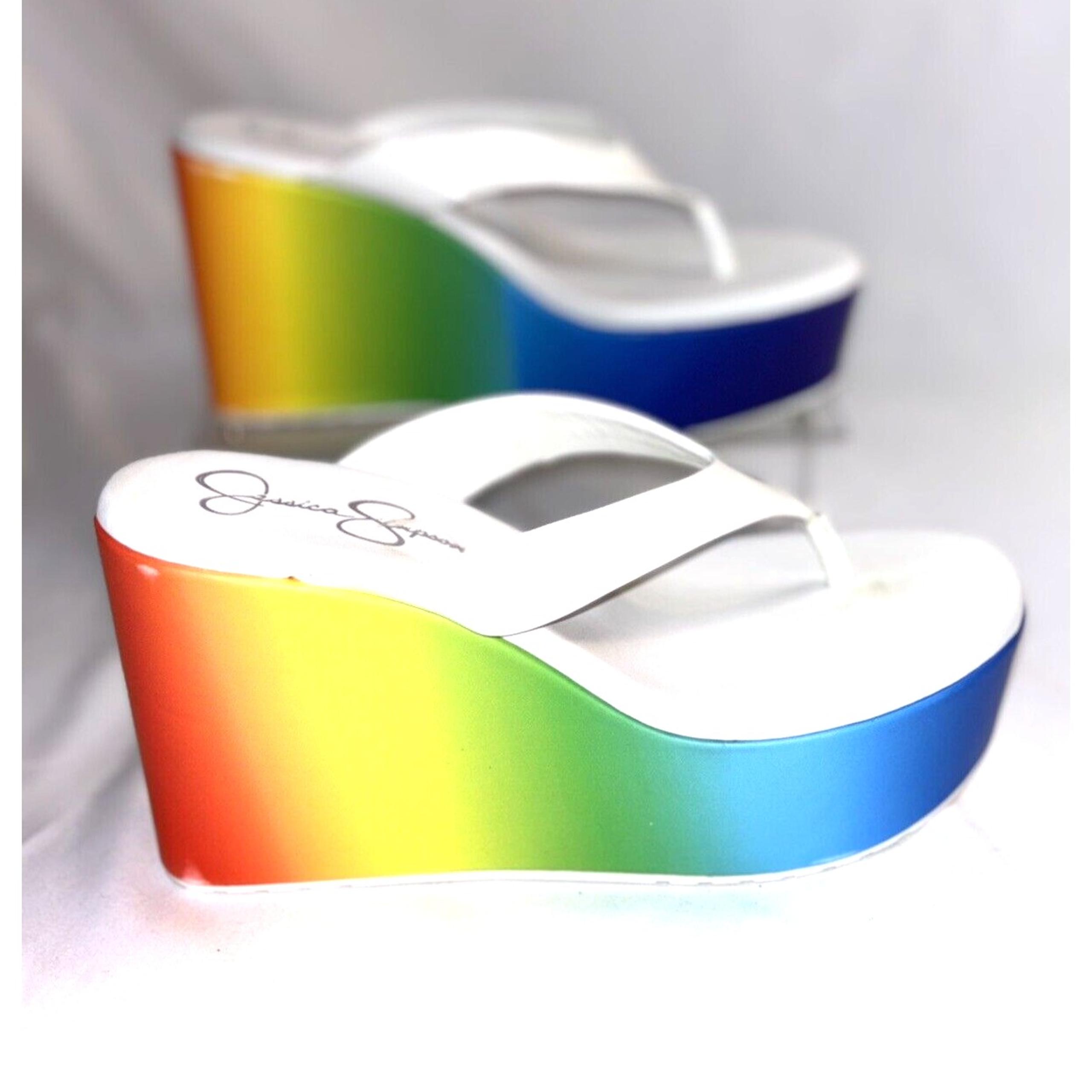 Jessica Simpson Stilla Wedge Sandals Womens Size 9M White Rainbow