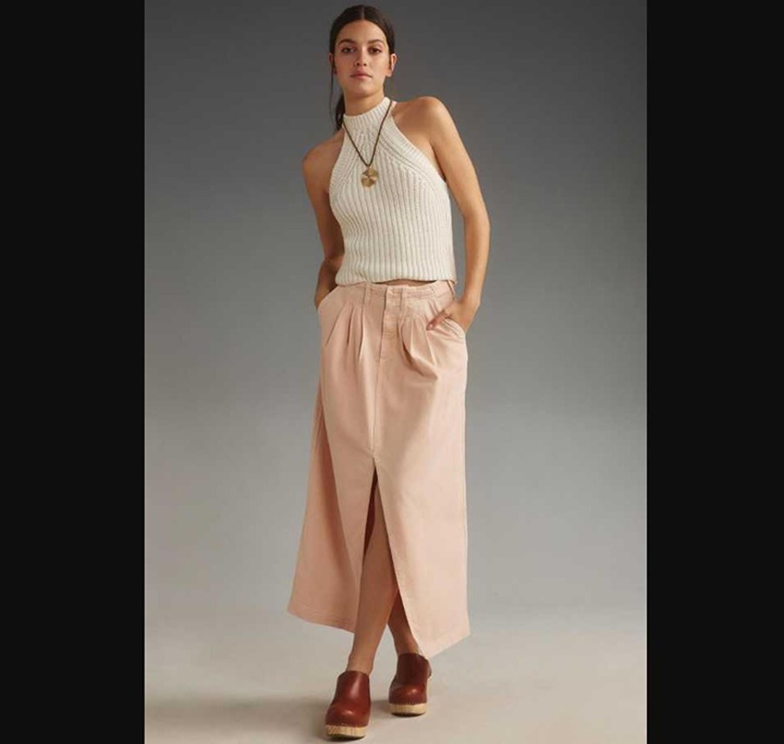 New women's 6 Anthropologie x Pilcro slouchy trouser maxi skirt in Pink