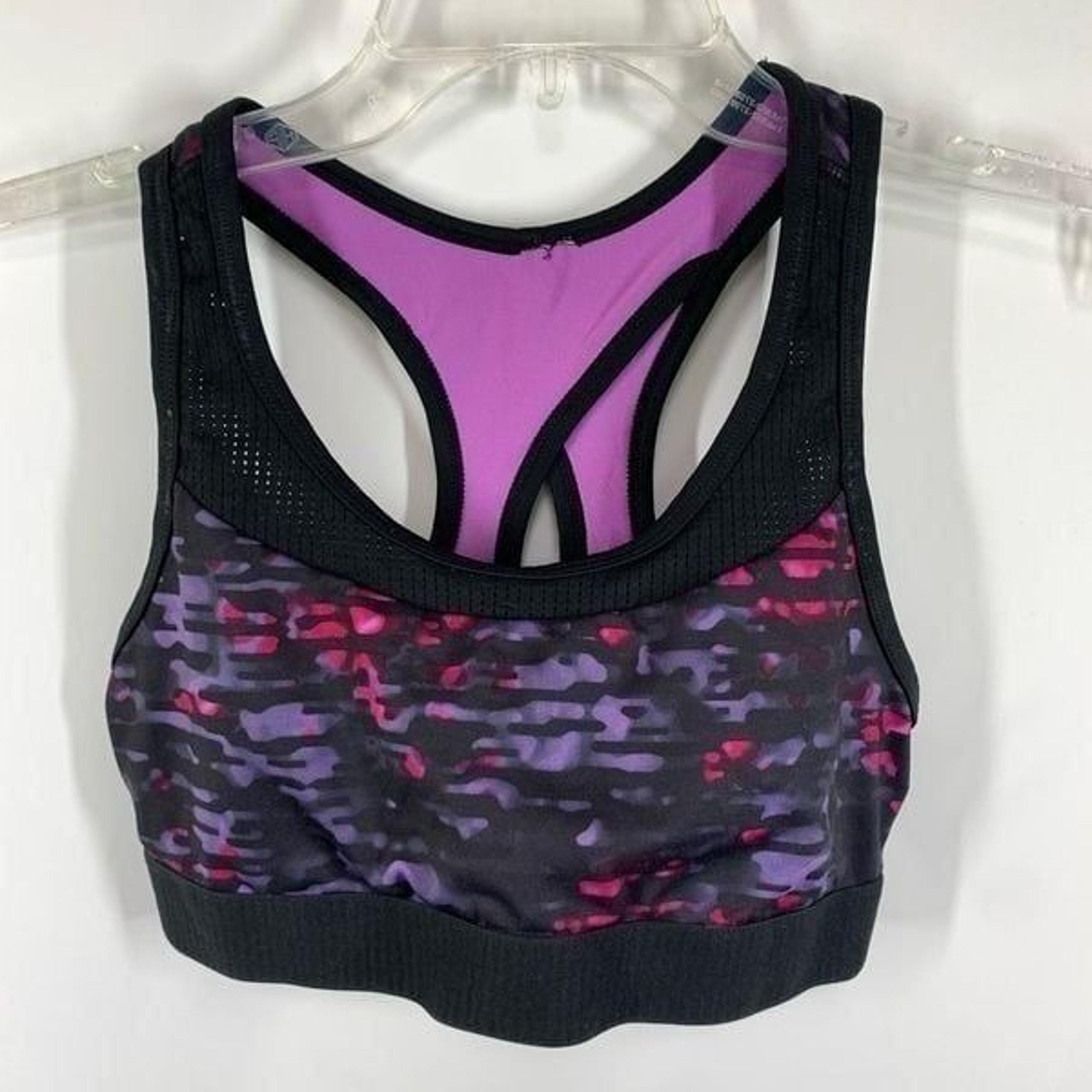 C9 Champion Women's Black Purple Abstract Print Racerback Sports Bra Size Small