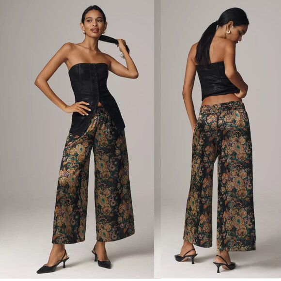 anthropologie The Somerset Pull-On Pants: Cropped Jacquard Edition size S