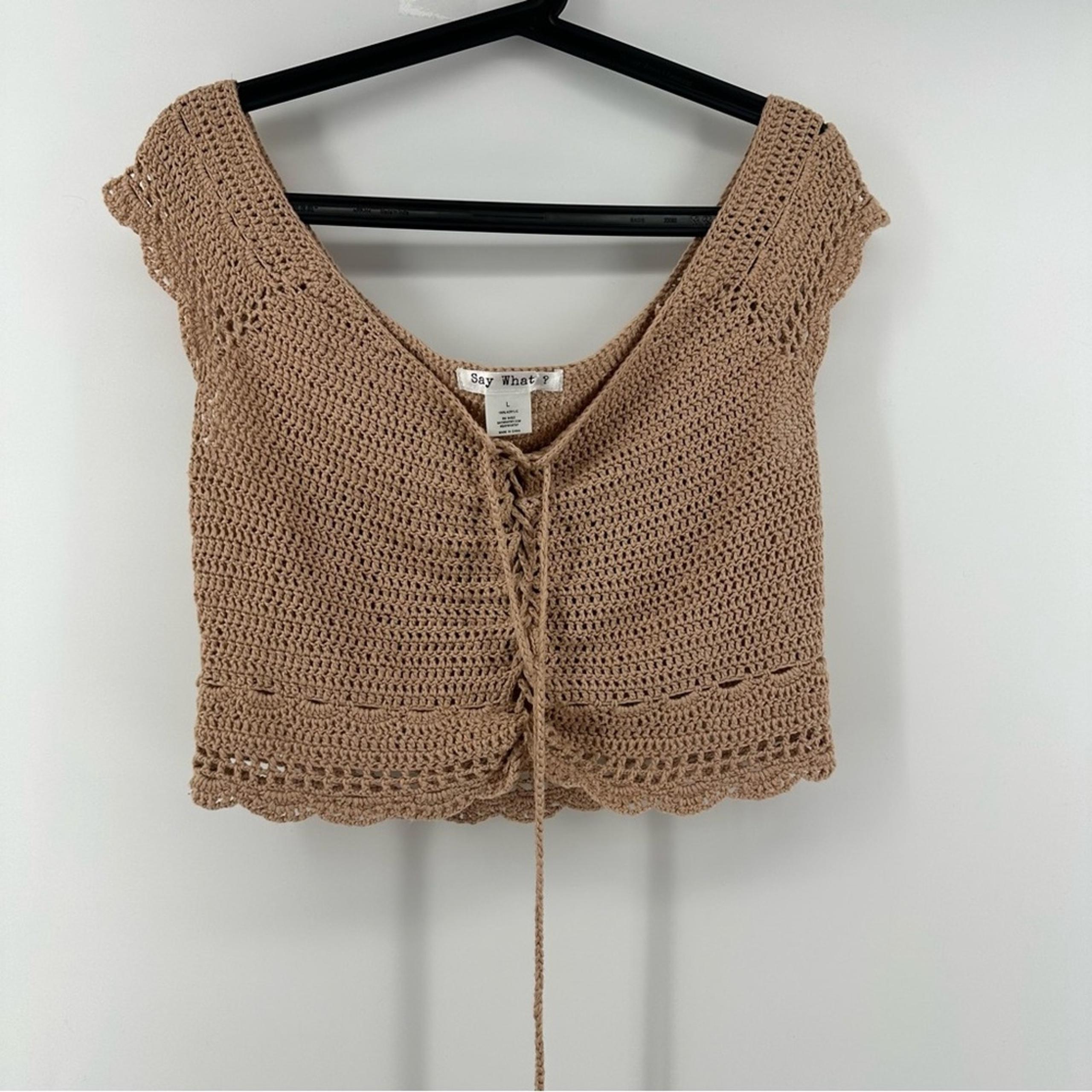 Say What Crochet Crop Top Short Sleeve Shirt