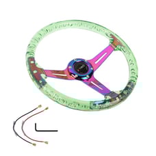 NEW TRD Universal 6-Hole 350mm Deep Dish Green Crystal Bubble Steering Wheel