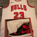 Jordan 1 Satin Bred with Chicago Bulls Jersey