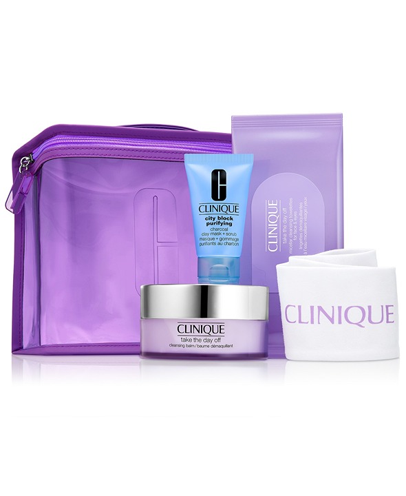 Clinique 5-pc Take It All Off set: Cleansing Balm & Towelettes, Mask, Headband