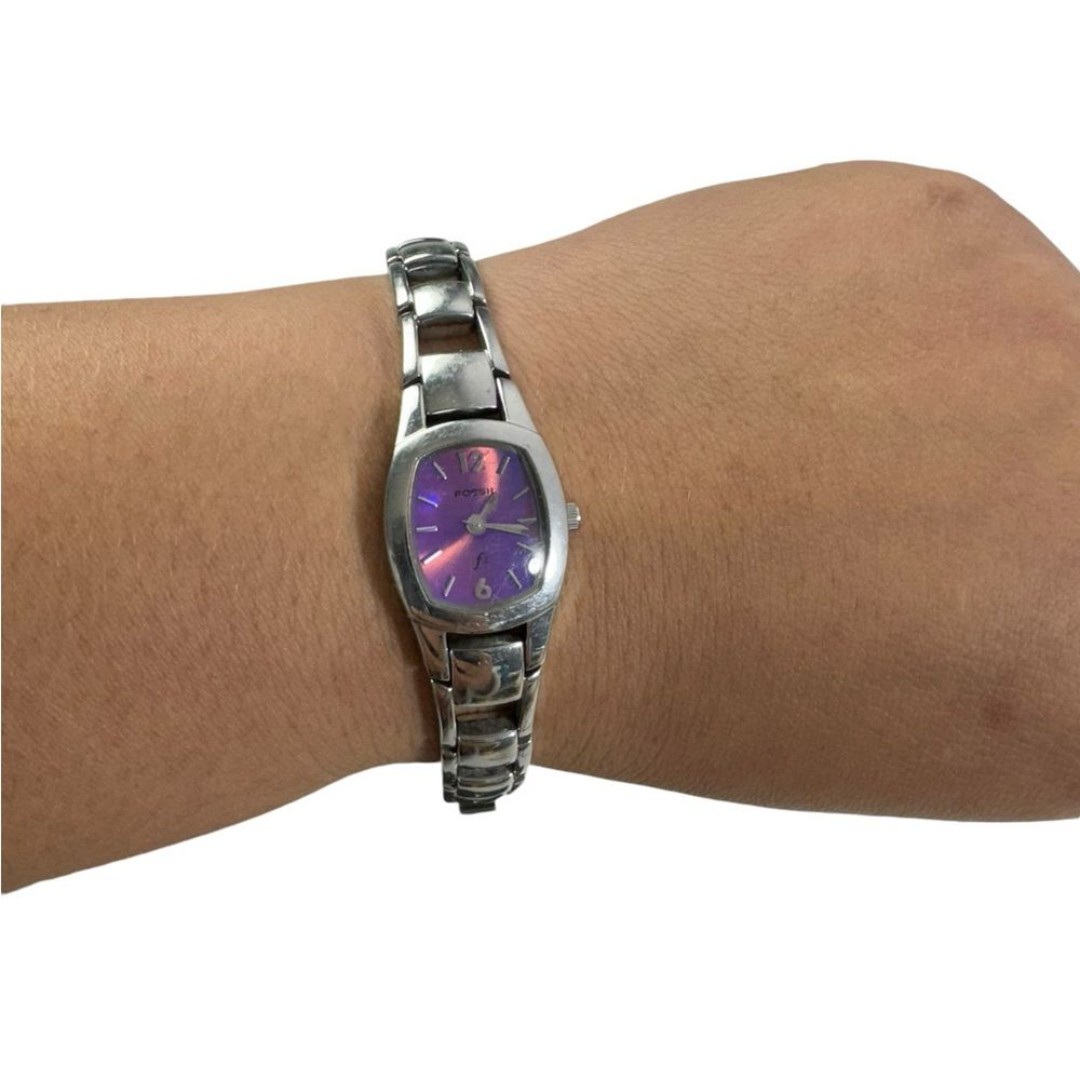 Fossil Women’s Watch ES-9595 all stainless steel, purple face silver
