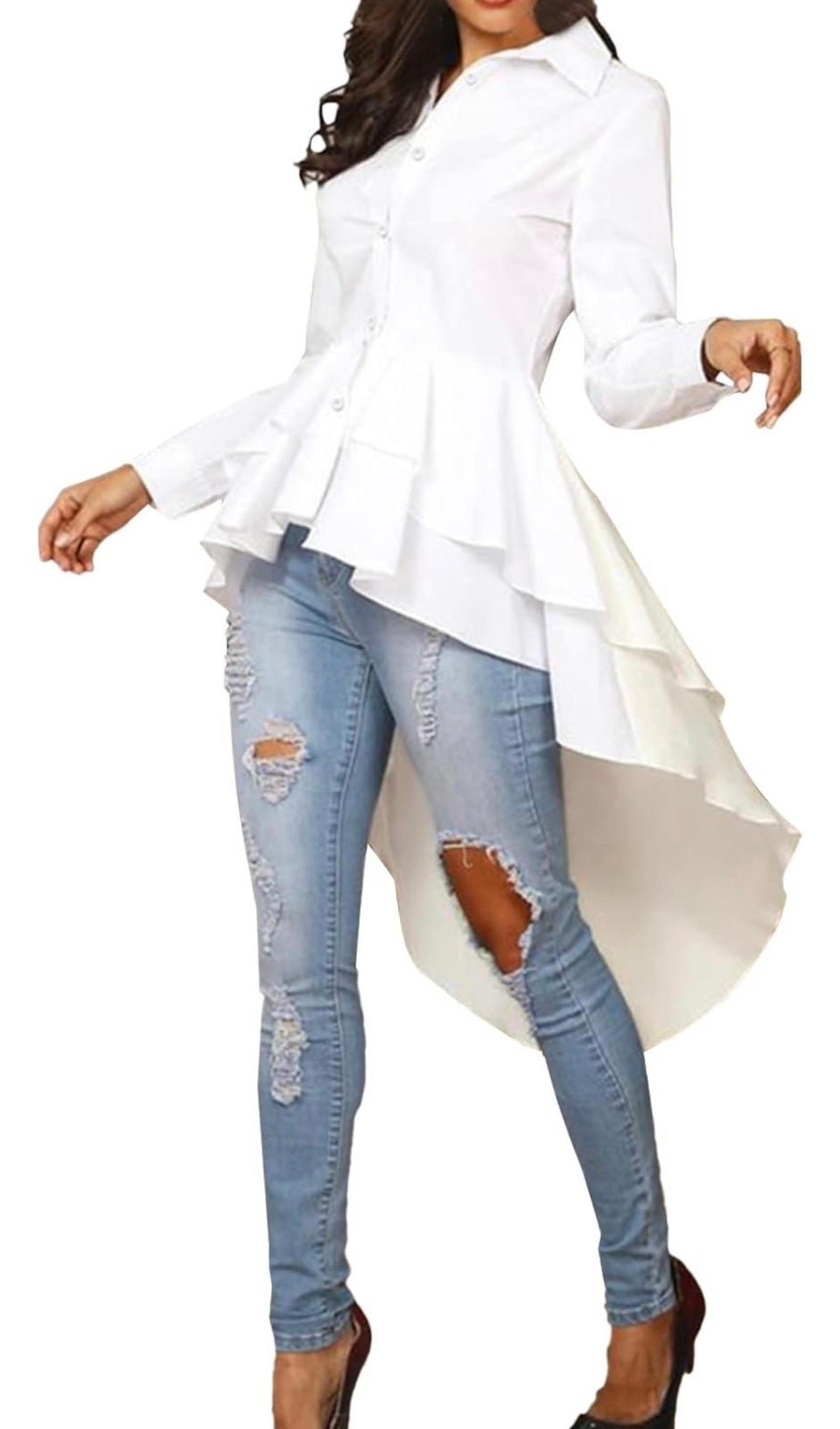 Women's Long Sleeve High Low Hem Blouse Shirt Runs size Large