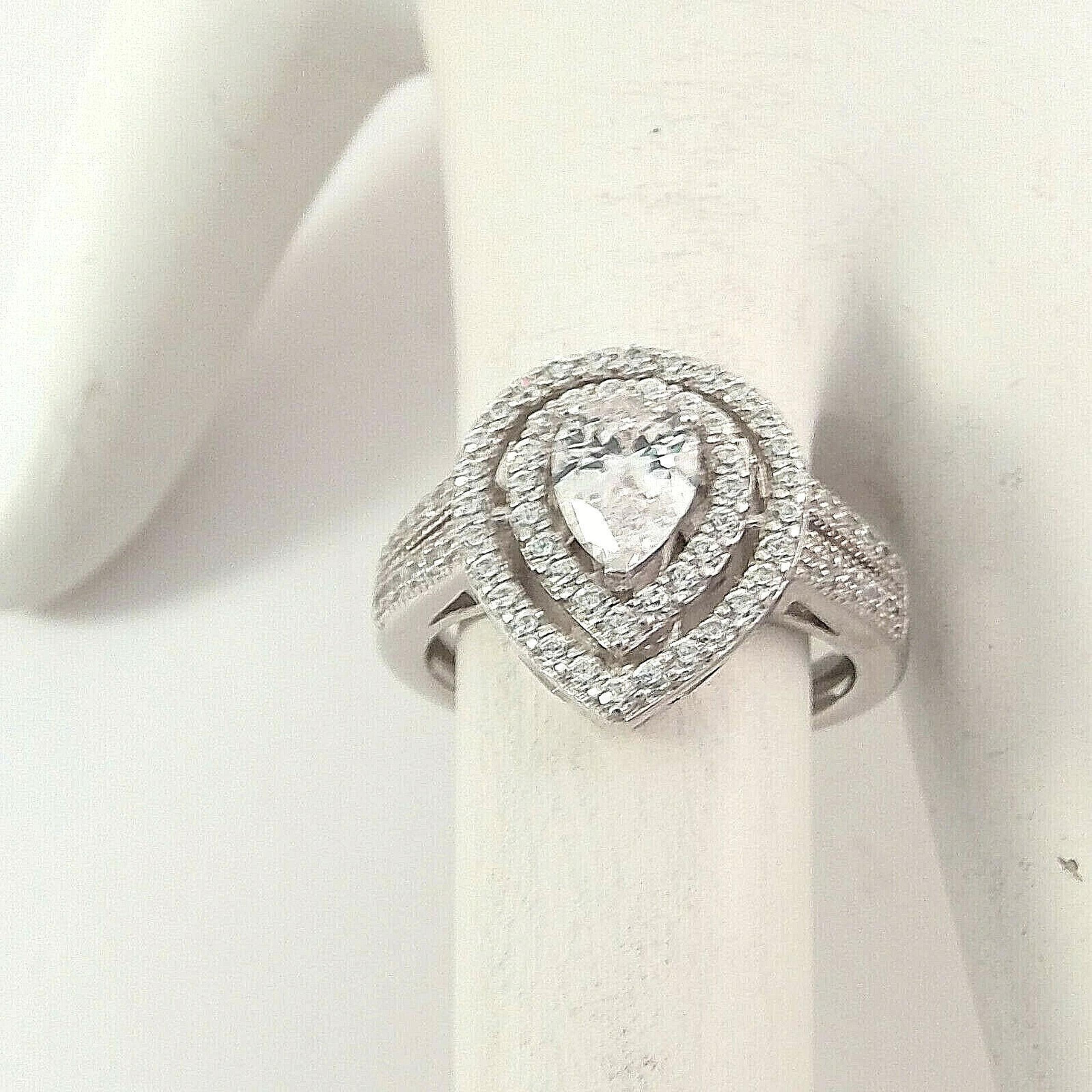 Sterling Silver & Cubic Zirconia Ring 925 Double Halo Size 6.25 Designer