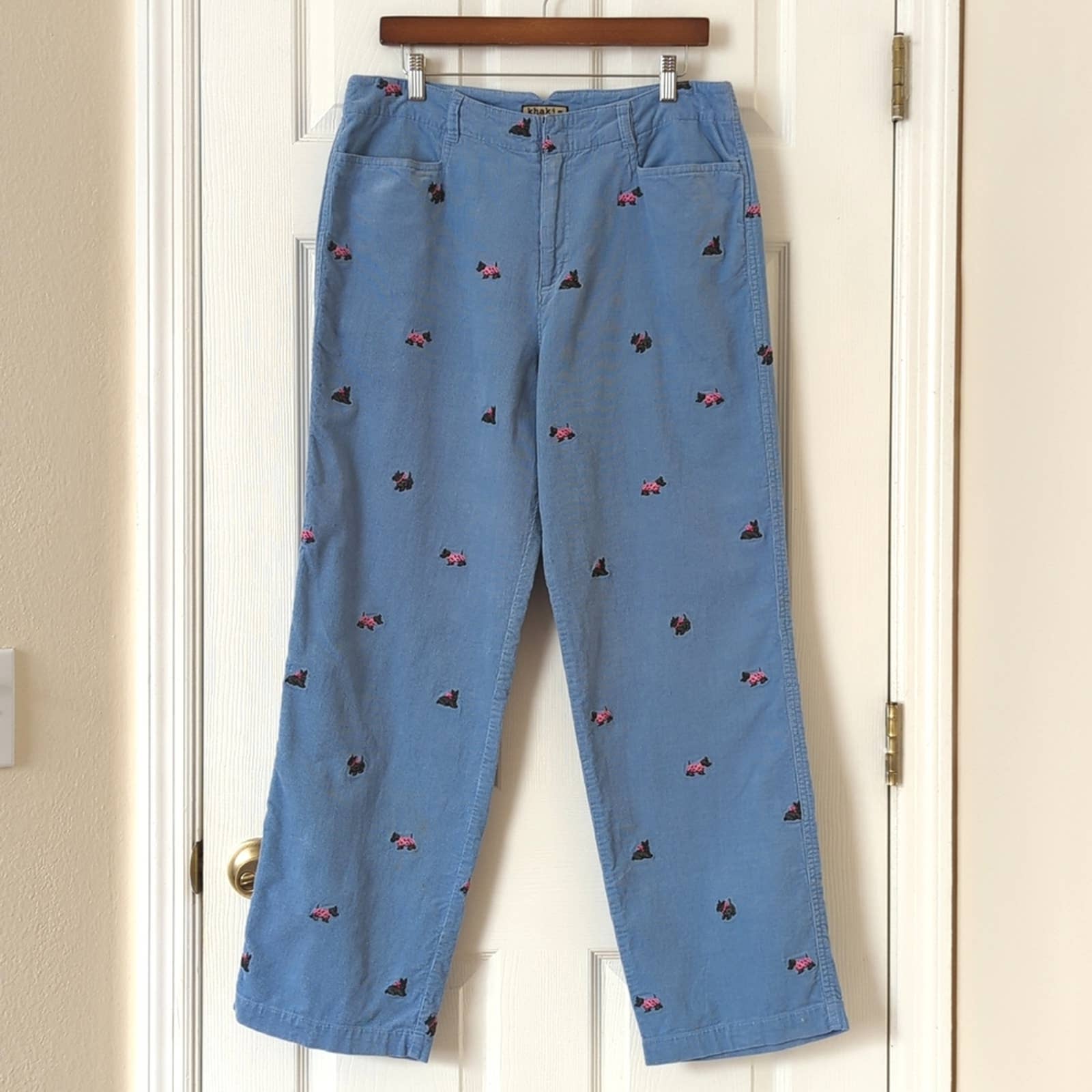 Khakis Y2K Vintage Dog Embroidered Pinwale Corduroy Straight Leg Pants Blue 12