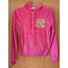 Pink Victoria's Secret pink velour hooded zip front gold sequins jacket