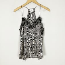CAMI NYC Zebra Print Silk Top Size SMALL Black & White THE RACER Blouse Women's