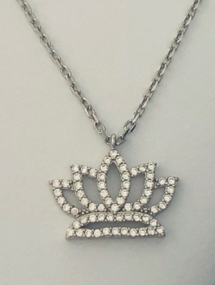 925 Silver lotus flower cz necklace