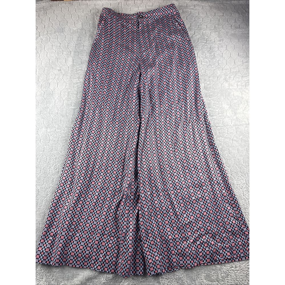 Maeve By Anthropologie Wide Leg Palazzolo 100% Viscose Pants Pink/Blue Women's 4