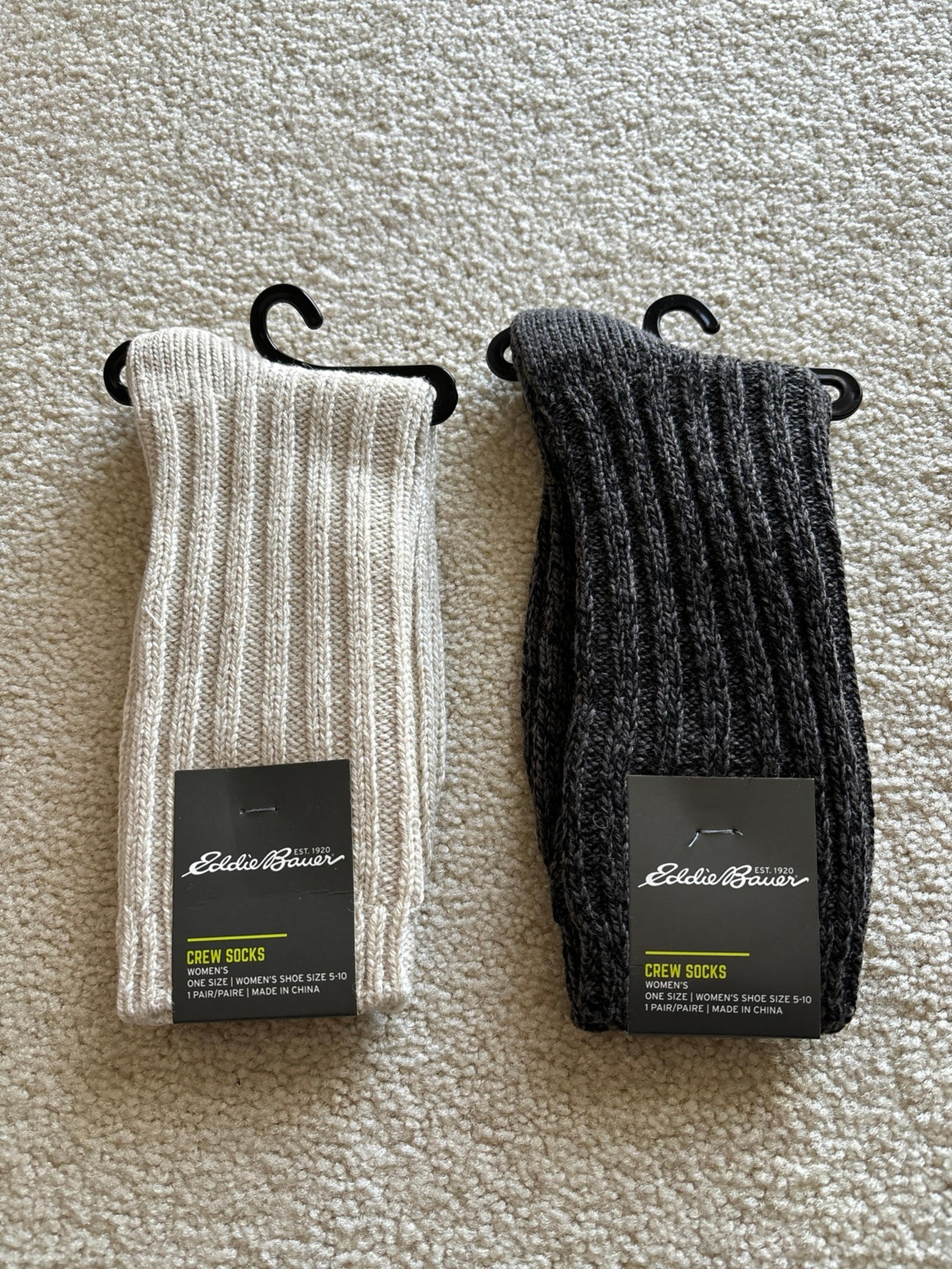 NWT Eddie Bauer Merino Wool Blend Crew Socks x 2 Pair One Size