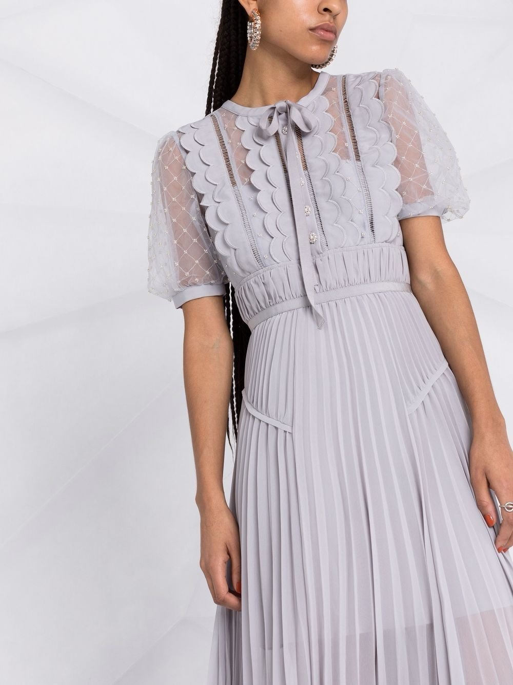 Self portrait scallop trim chiffon pleated midi dress