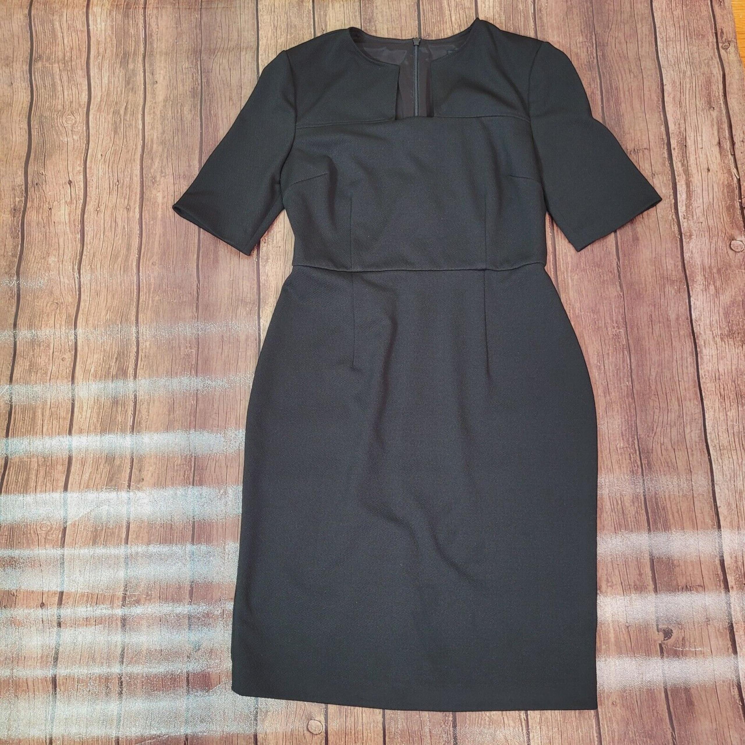 Trina Turk Dress Womens M Black Sheath Short Sleeve Lined Knee Length Business