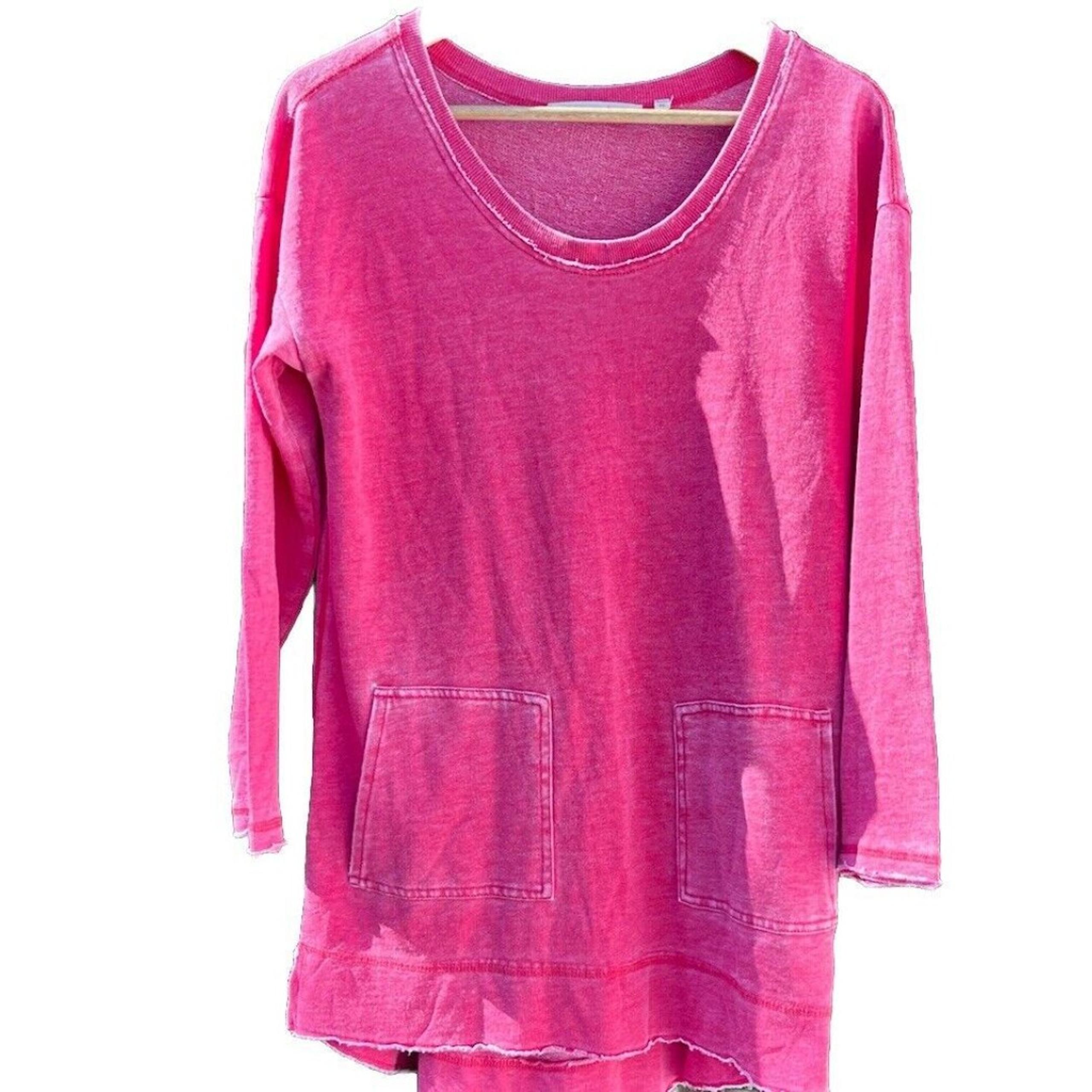 Soft Surroundings Long Oversized Knit Tunic Top Distressed Red Women's Sz PS
