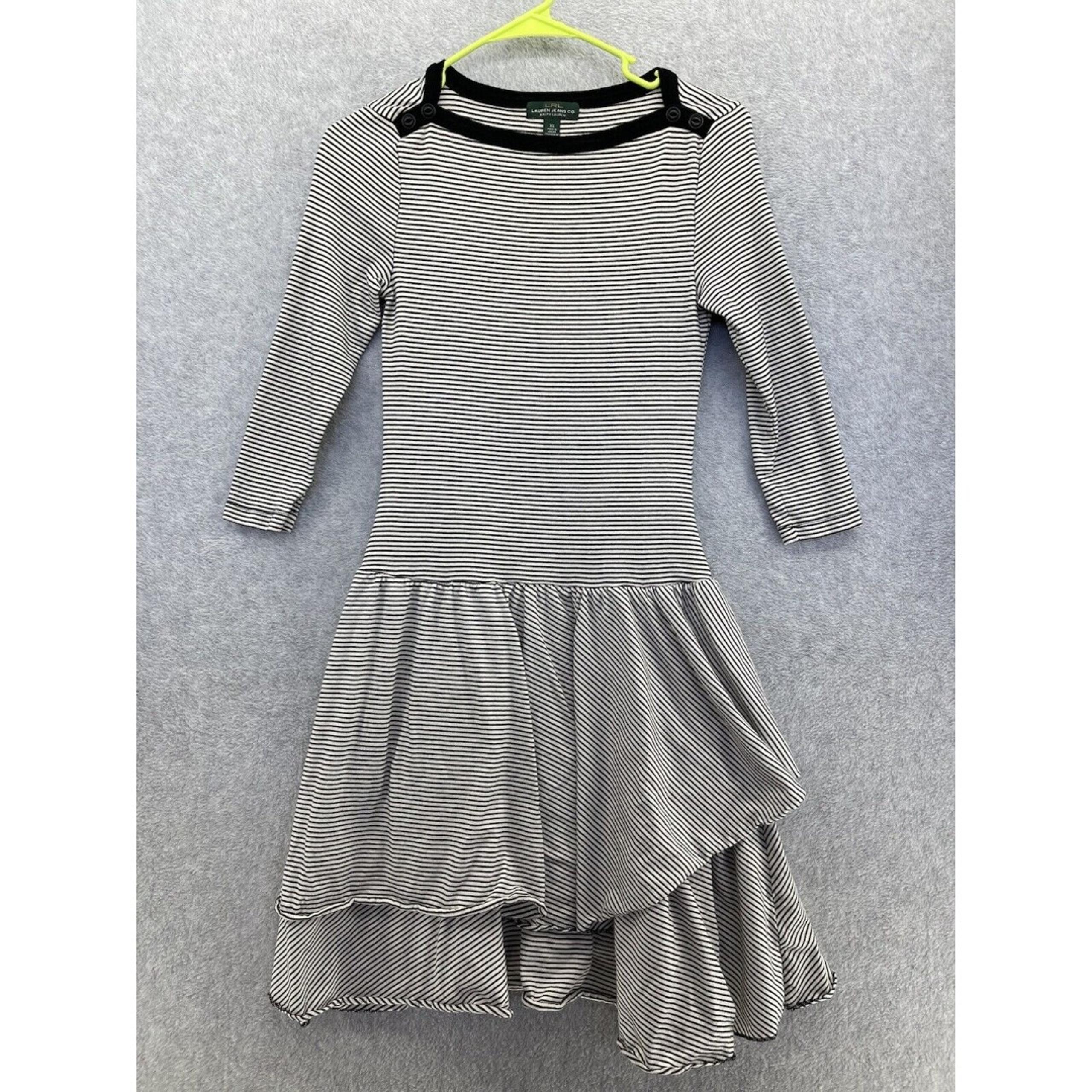 Lauren Ralph Lauren Women's Striped Dress Tiered Size XS Black White Long Sleeve
