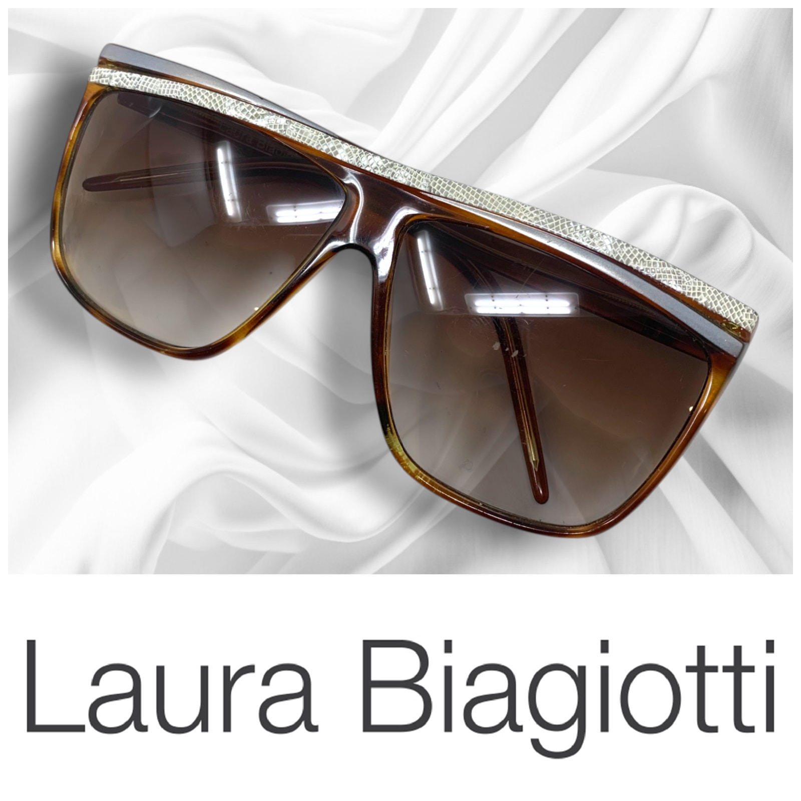 Vintage 1980's Laura Biagiotti Tortoiseshell/Snake Browline Sunglasses + Case