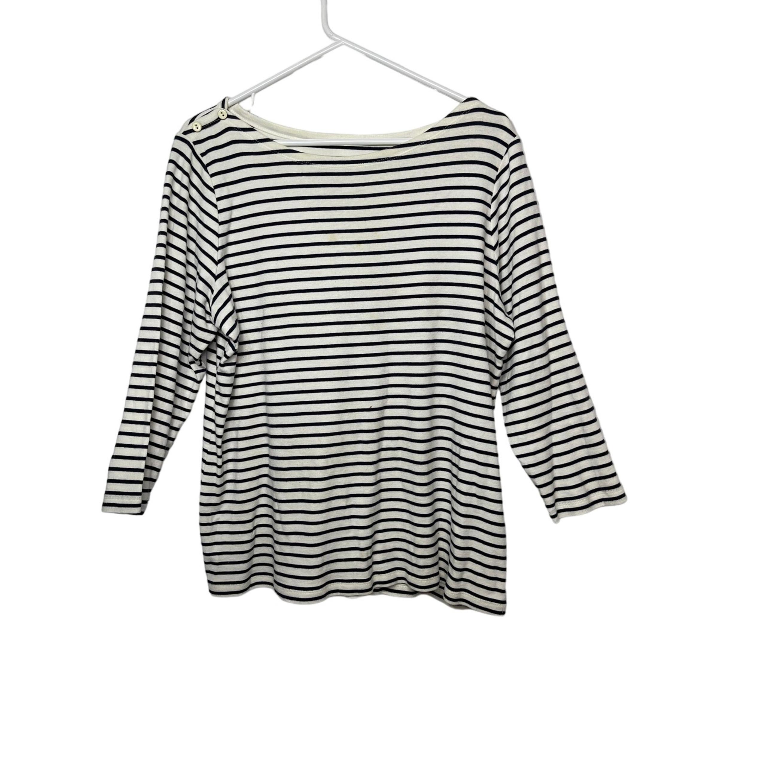 Lands' End knit t-shirt tee top women's extra large XL navy blue white stripes